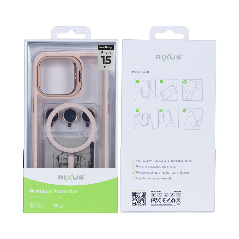 Rixus Classic 03 Case With MagSafe For iPhone 15 Pro Light Pink