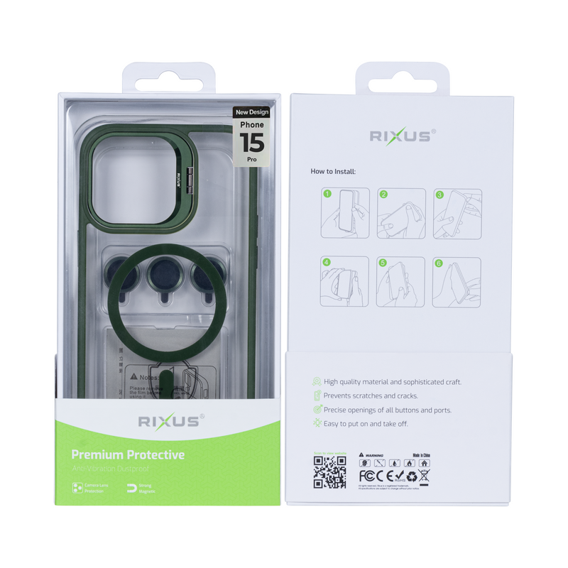 Rixus Classic 03 Case With MagSafe For iPhone 15 Pro Dark Green