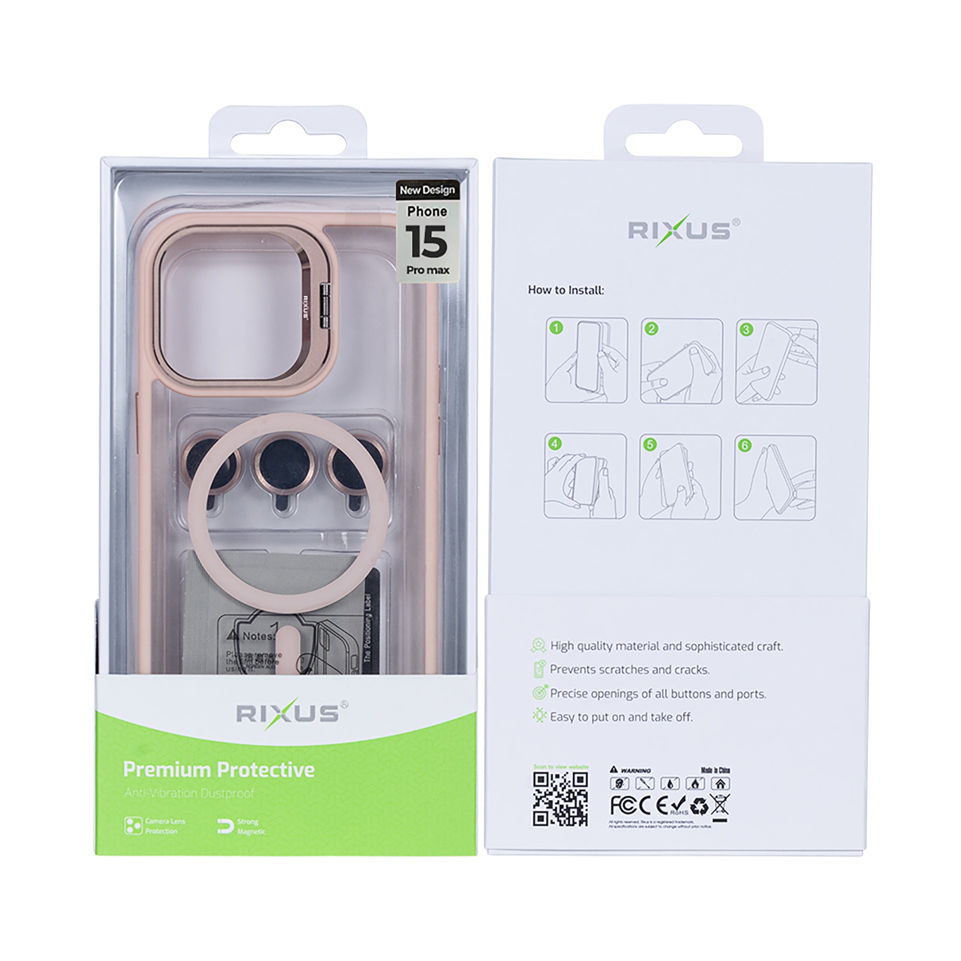 Rixus Classic 03 Case With MagSafe Compatible For Apple iPhone 15 Pro Max Light Pink