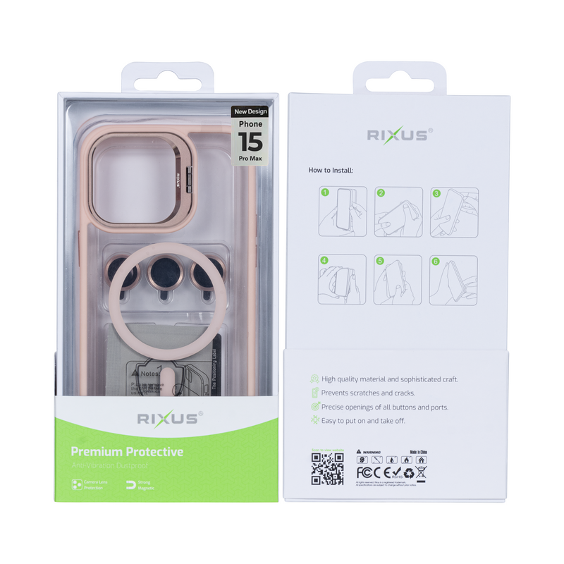 Rixus Classic 03 Case With MagSafe For iPhone 15 Pro Max Light Pink