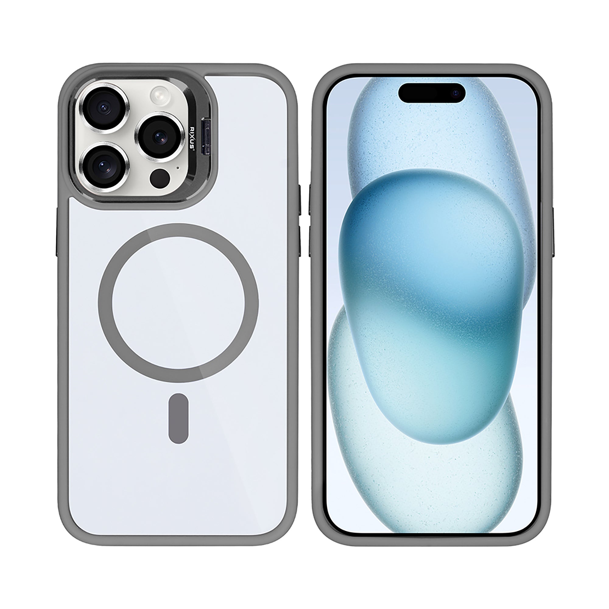 Rixus Classic 03 Case With MagSafe Compatible For Apple iPhone 15 Pro Max Titanium Grey