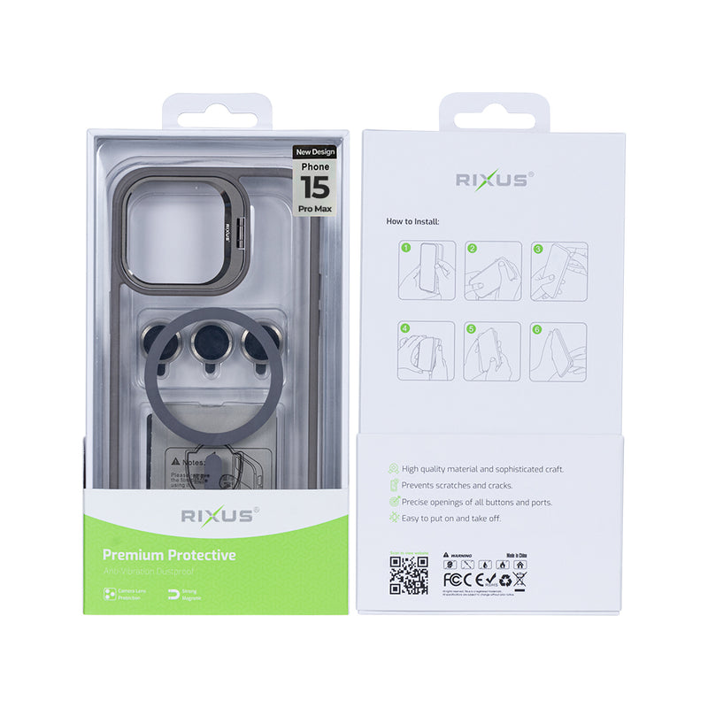 Rixus Classic 03 Case With MagSafe For iPhone 15 Pro Max Titanium Grey