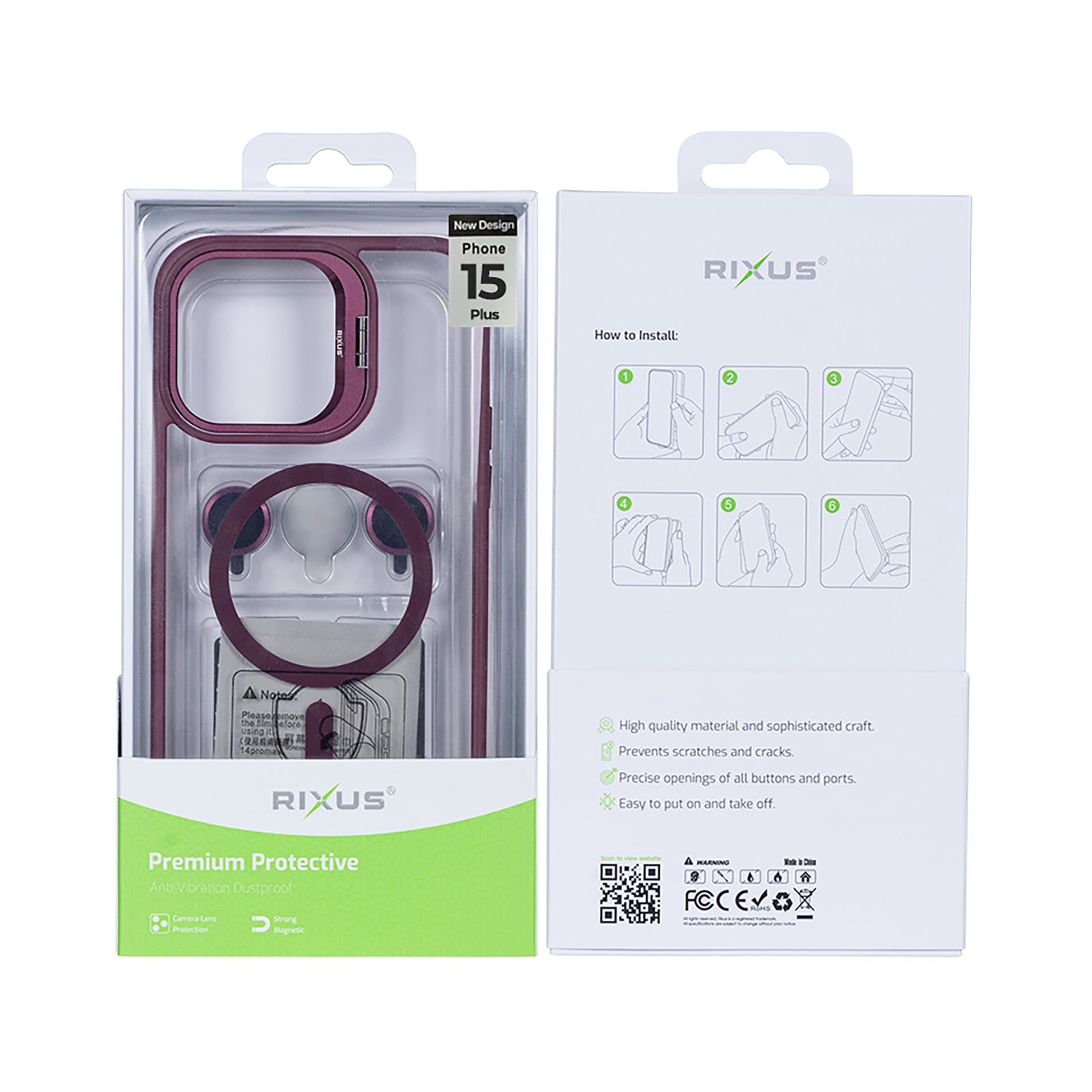 Rixus Classic 03 Case With MagSafe Compatible For Apple iPhone 15 Plus Dark Pink