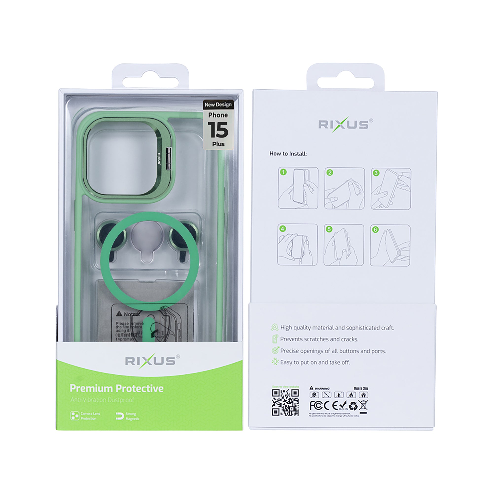 Rixus Classic 03 Case With MagSafe Compatible For Apple iPhone 15 Plus Light Green