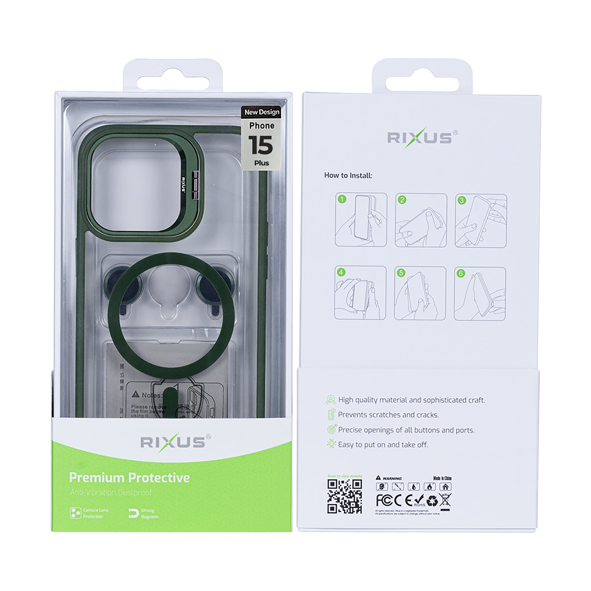 Rixus Classic 03 Case With MagSafe Compatible For Apple iPhone 15 Plus Dark Green
