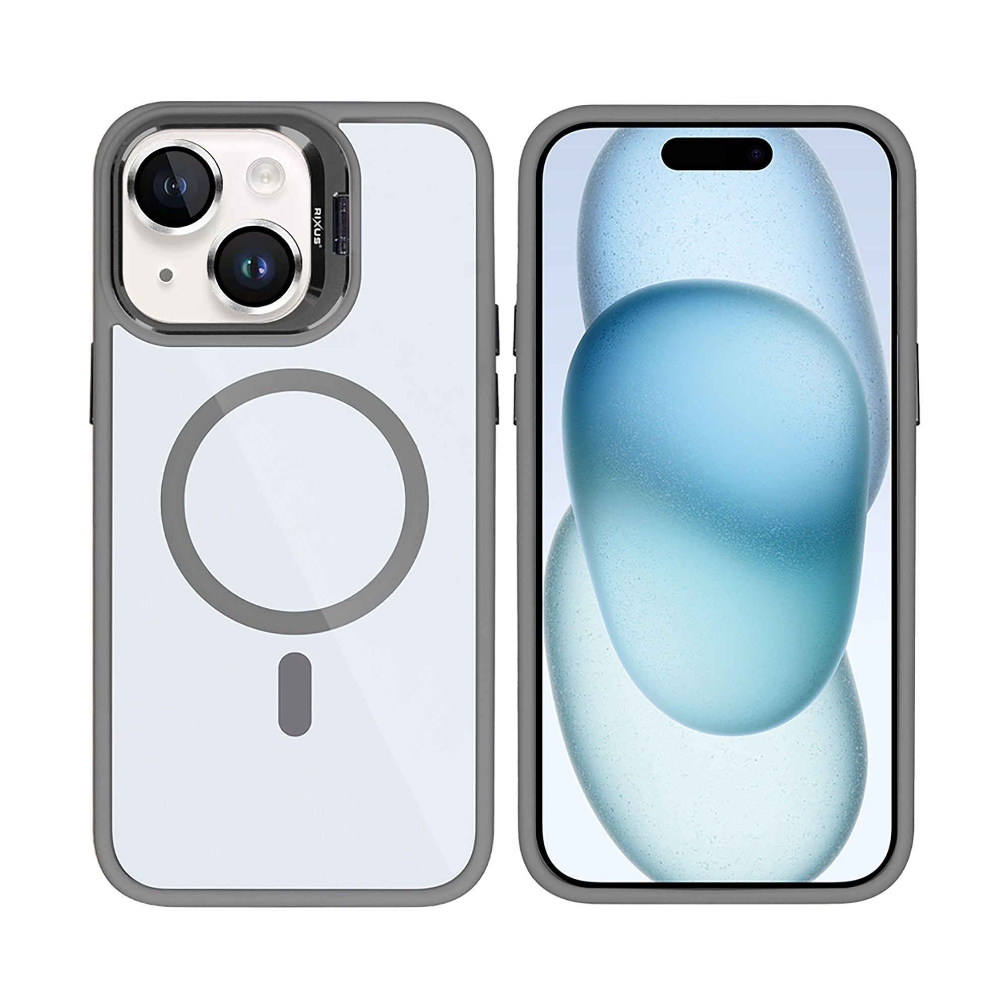 Rixus Classic 03 Case With MagSafe Compatible For Apple iPhone 15 Plus Titanium Grey