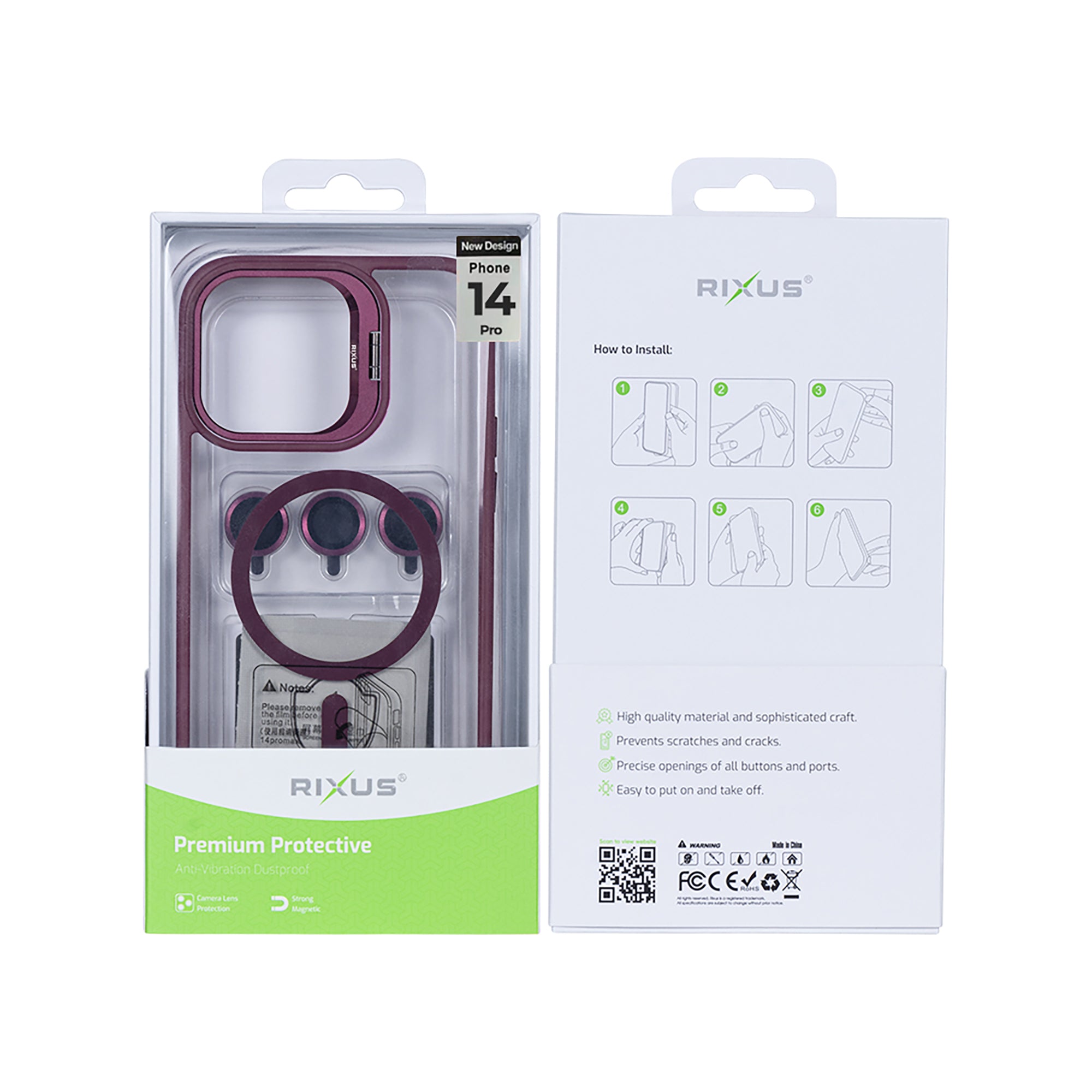 Rixus Classic 03 Case With MagSafe Compatible For Apple iPhone 14 Pro Dark Pink