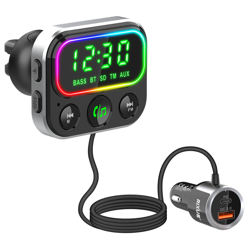 Rixus RXBT55 2 In 1 Bluetooth FM Transmitter And Car Adapter Black