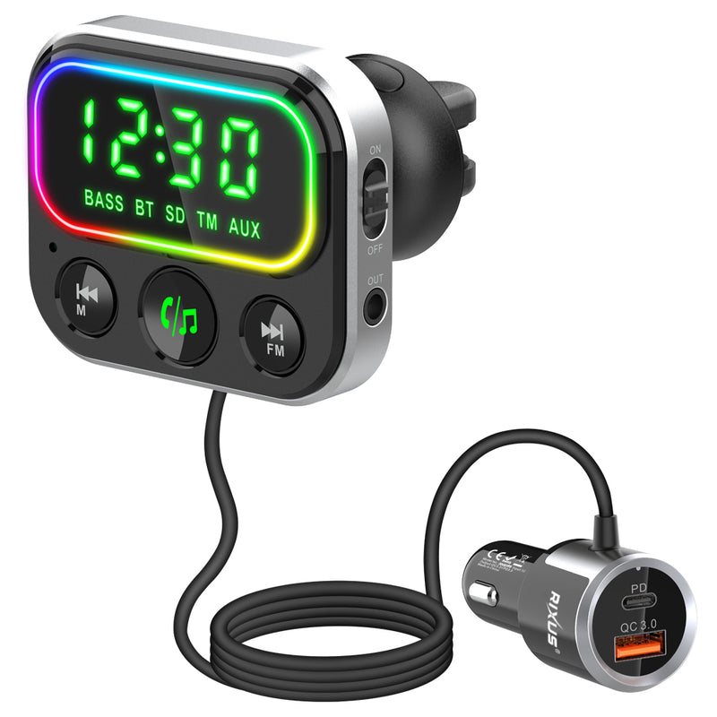 Rixus RXBT55 2 In 1 Bluetooth FM Transmitter And Car Adapter Black