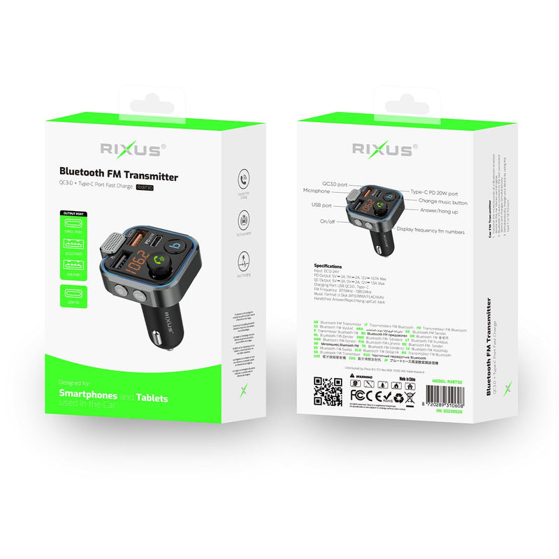 Rixus RXBT30 Car FM Bluetooth Transmitter Black