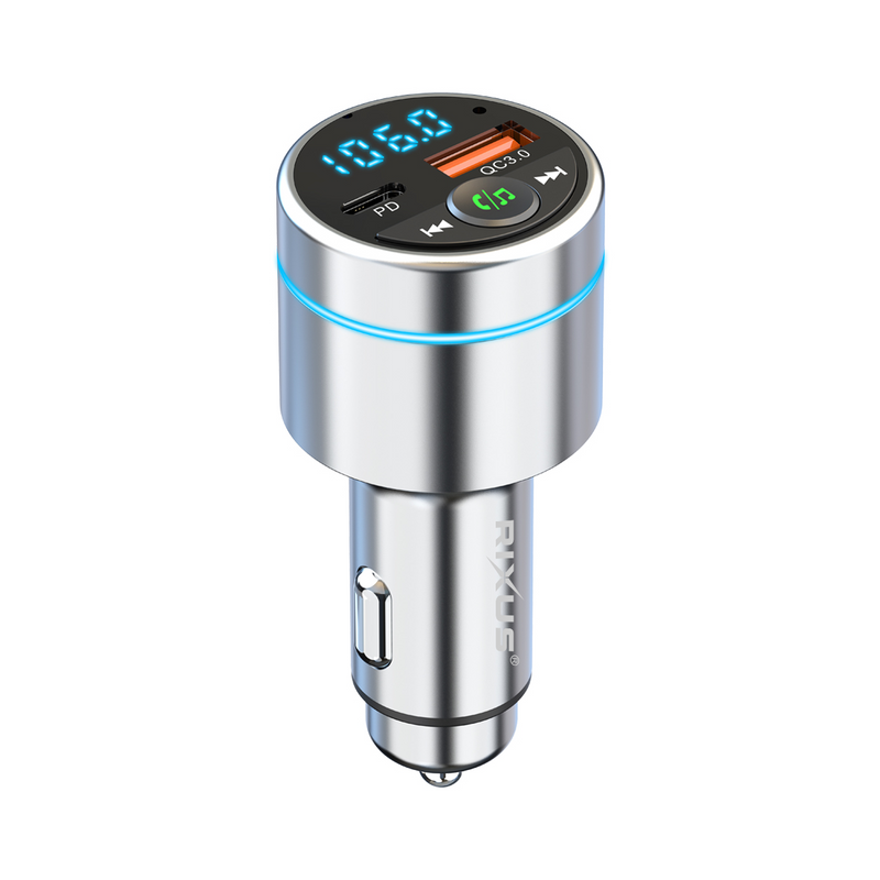 Rixus RXBT40 All-Metal Car FM Transmitter Bluetooth 5.3 Silver