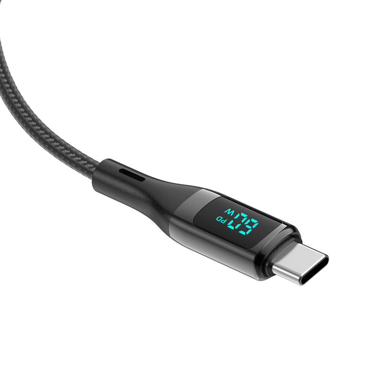 Rixus RXUC28AC Braided USB To USB-C Cable With LED Display 100CM Black