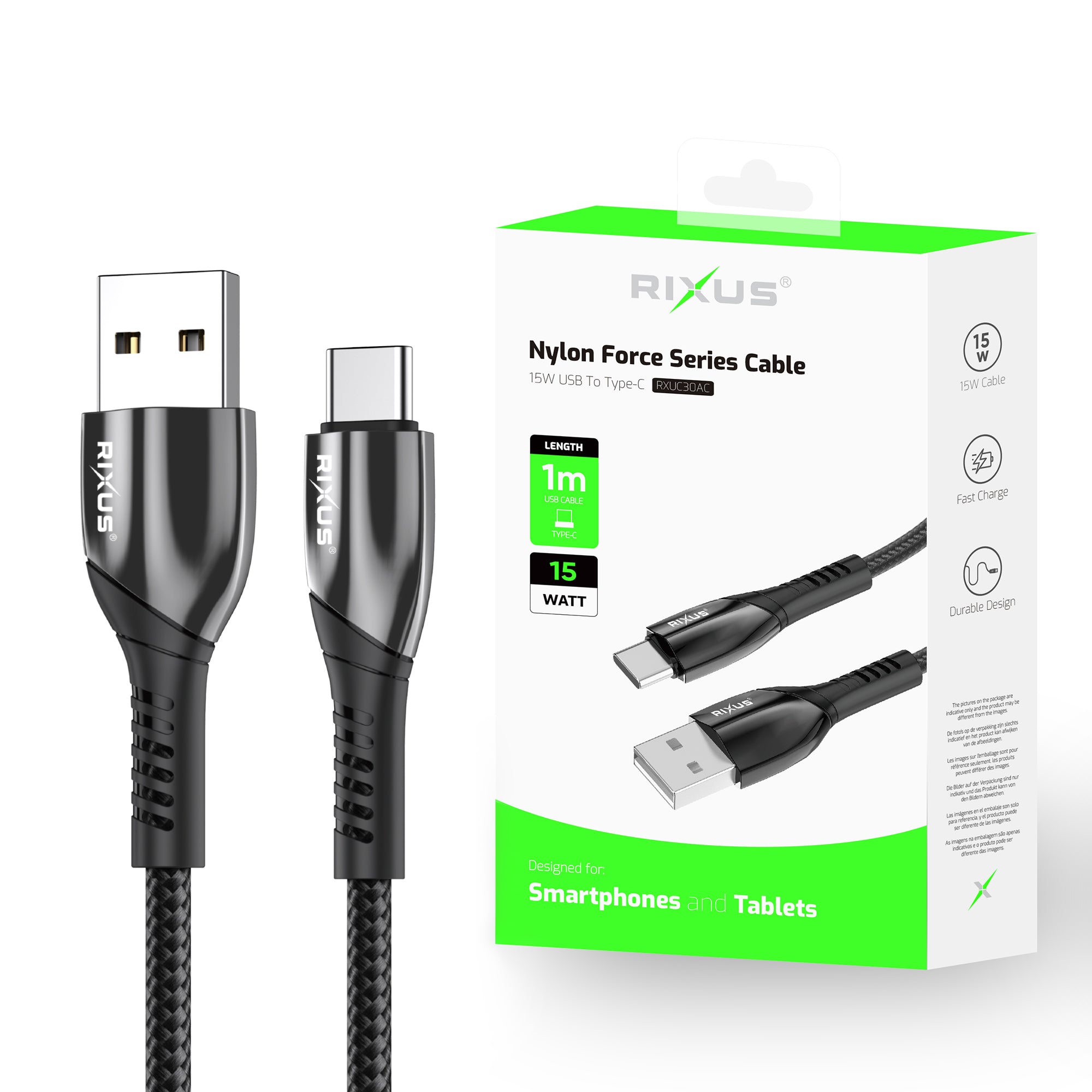 Rixus RXUC30AC Alloy USB To USB-C Data Cable Metal Gray