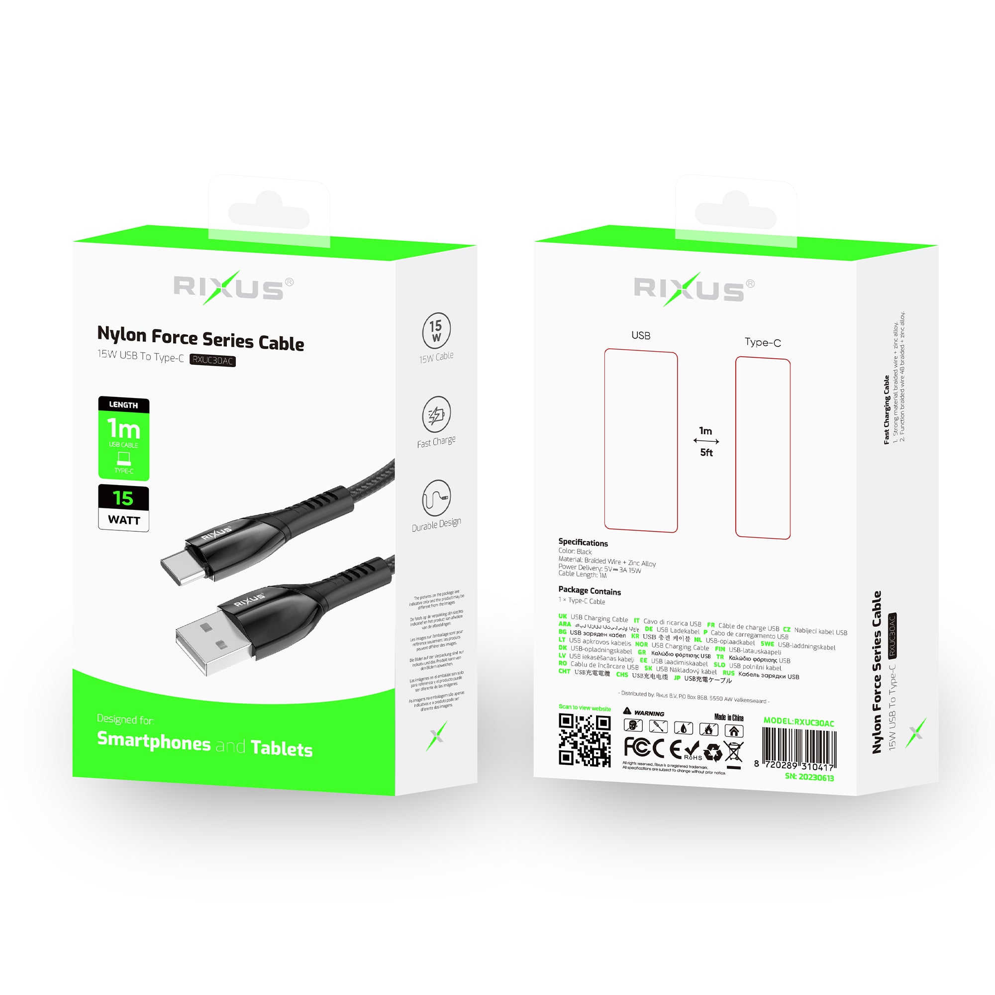 Rixus RXUC30AC Alloy USB To USB-C Data Cable Metal Gray