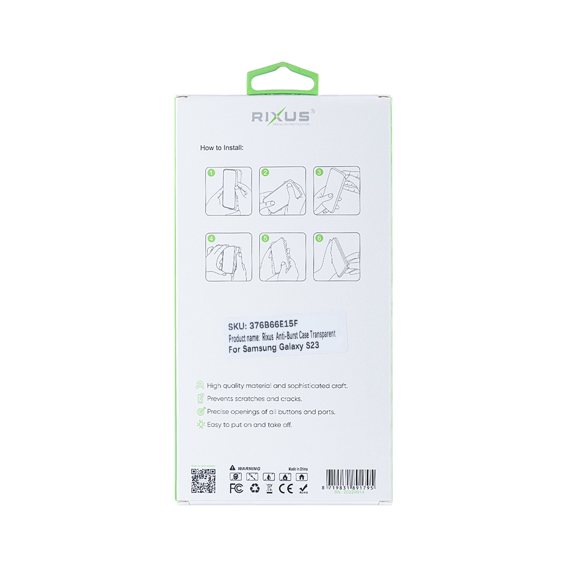 Rixus Anti-Burst Case For Samsung Galaxy S23 Transparent