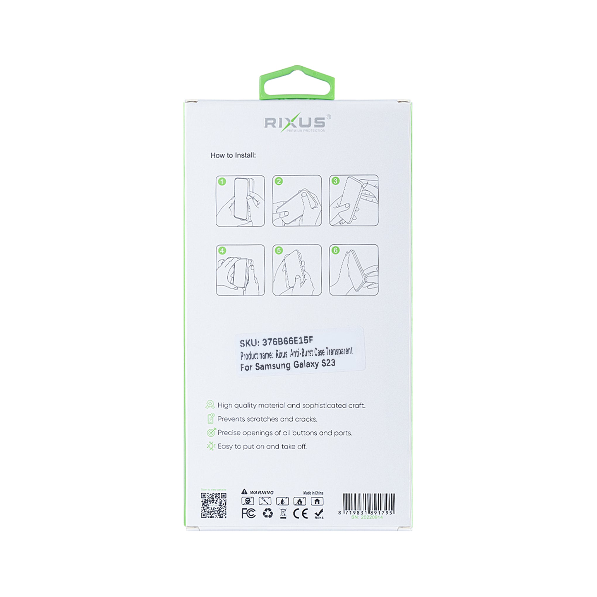 Rixus Anti-Burst Case For Samsung Galaxy S23 Transparent