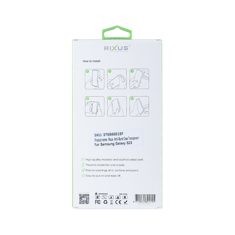 Rixus Anti-Burst Case For Samsung Galaxy S23 S911B Transparent
