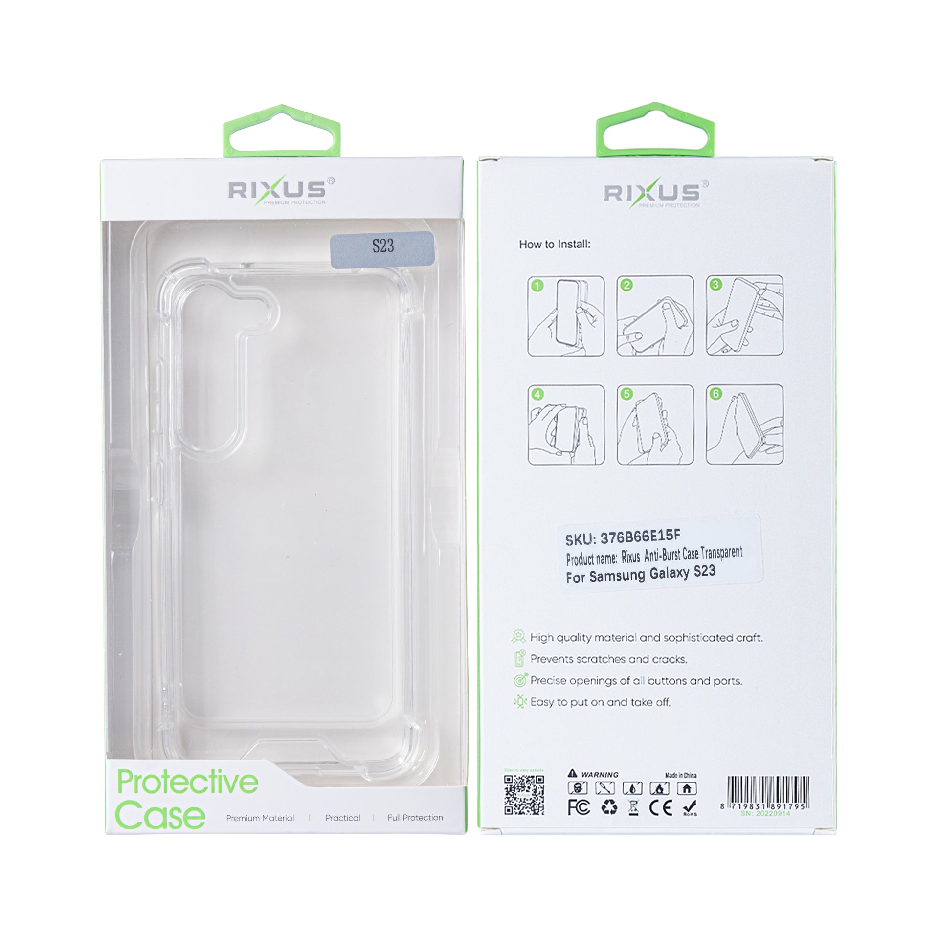 Rixus Anti-Burst Case For Samsung Galaxy S23 Transparent