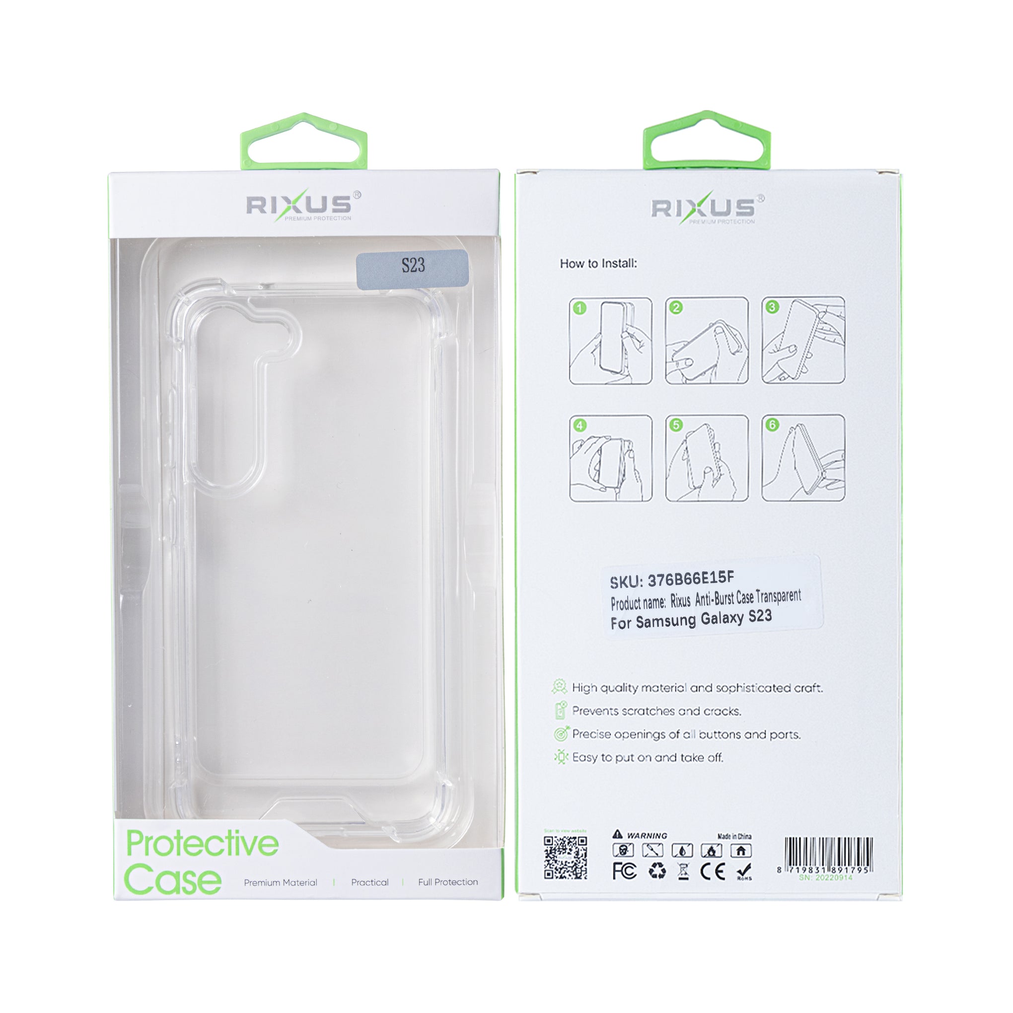 Rixus Anti-Burst Case For Samsung Galaxy S23 Transparent