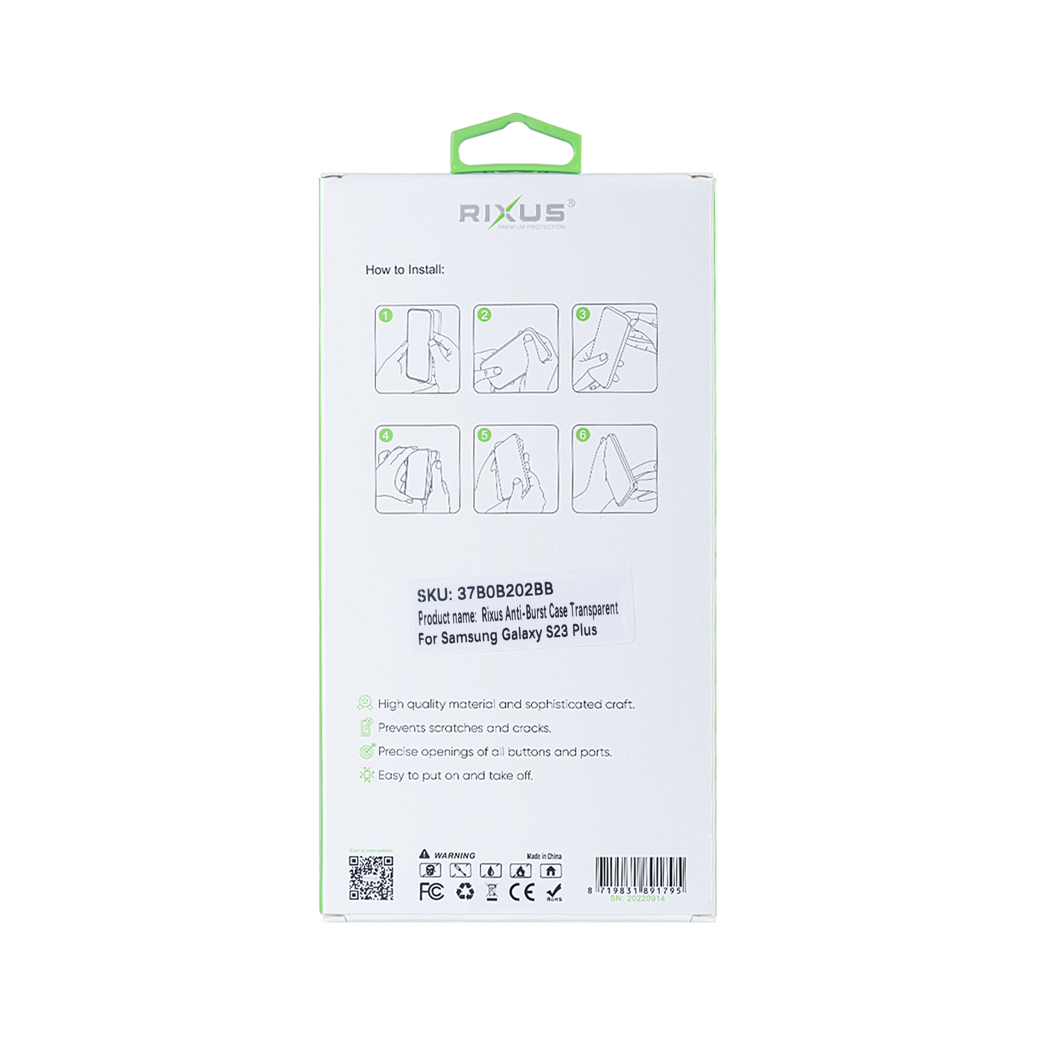 Rixus Anti-Burst Case For Samsung Galaxy S23 Plus Transparent