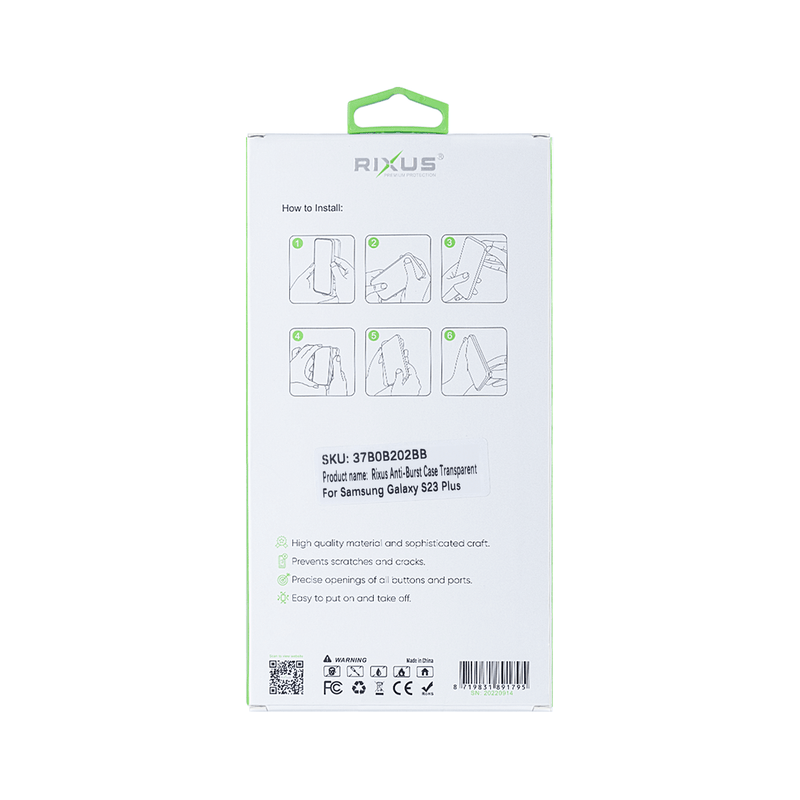 Rixus Anti-Burst Case For Samsung Galaxy S23 Plus S916B Transparent
