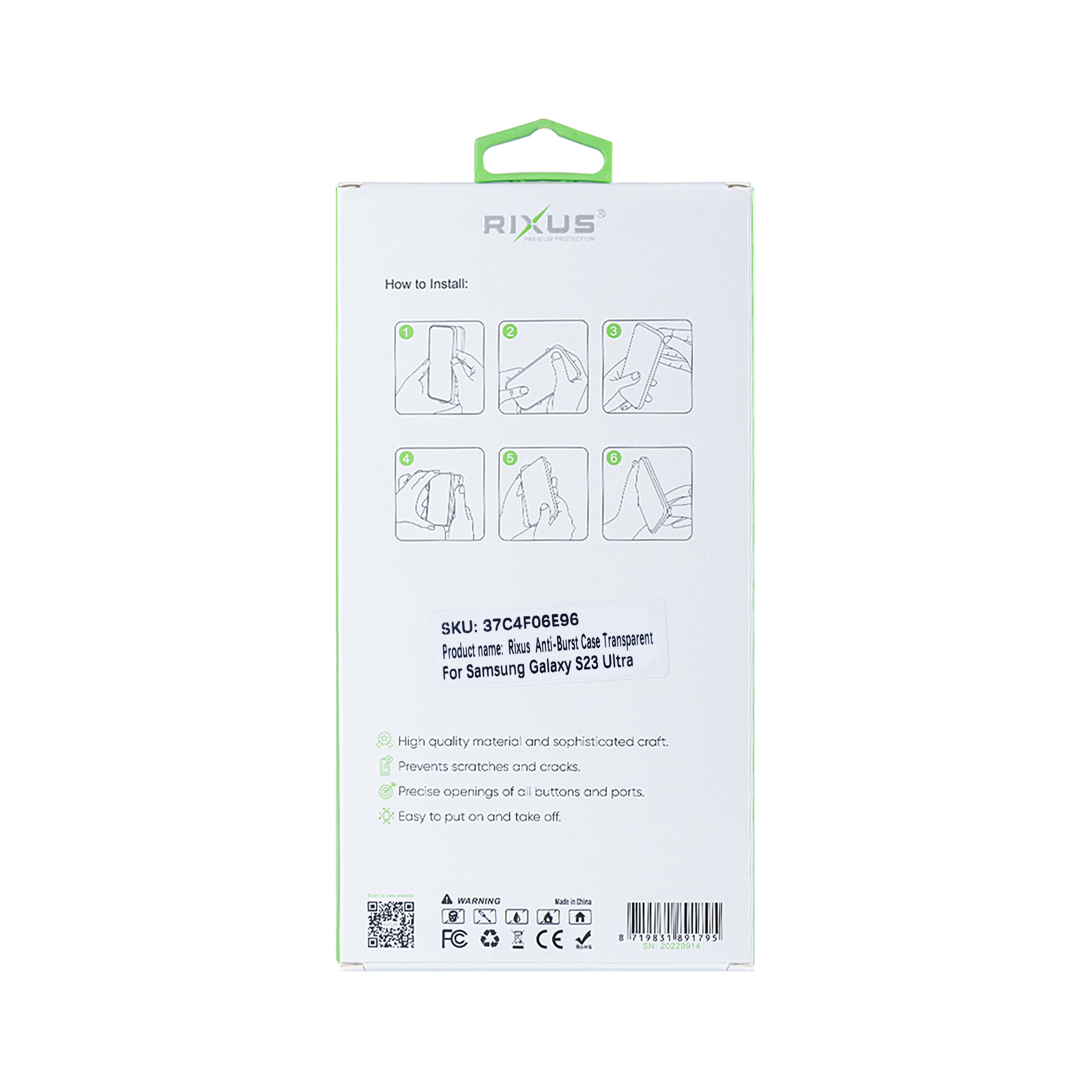 Rixus Anti-Burst Case For Samsung Galaxy S23 Ultra Transparent