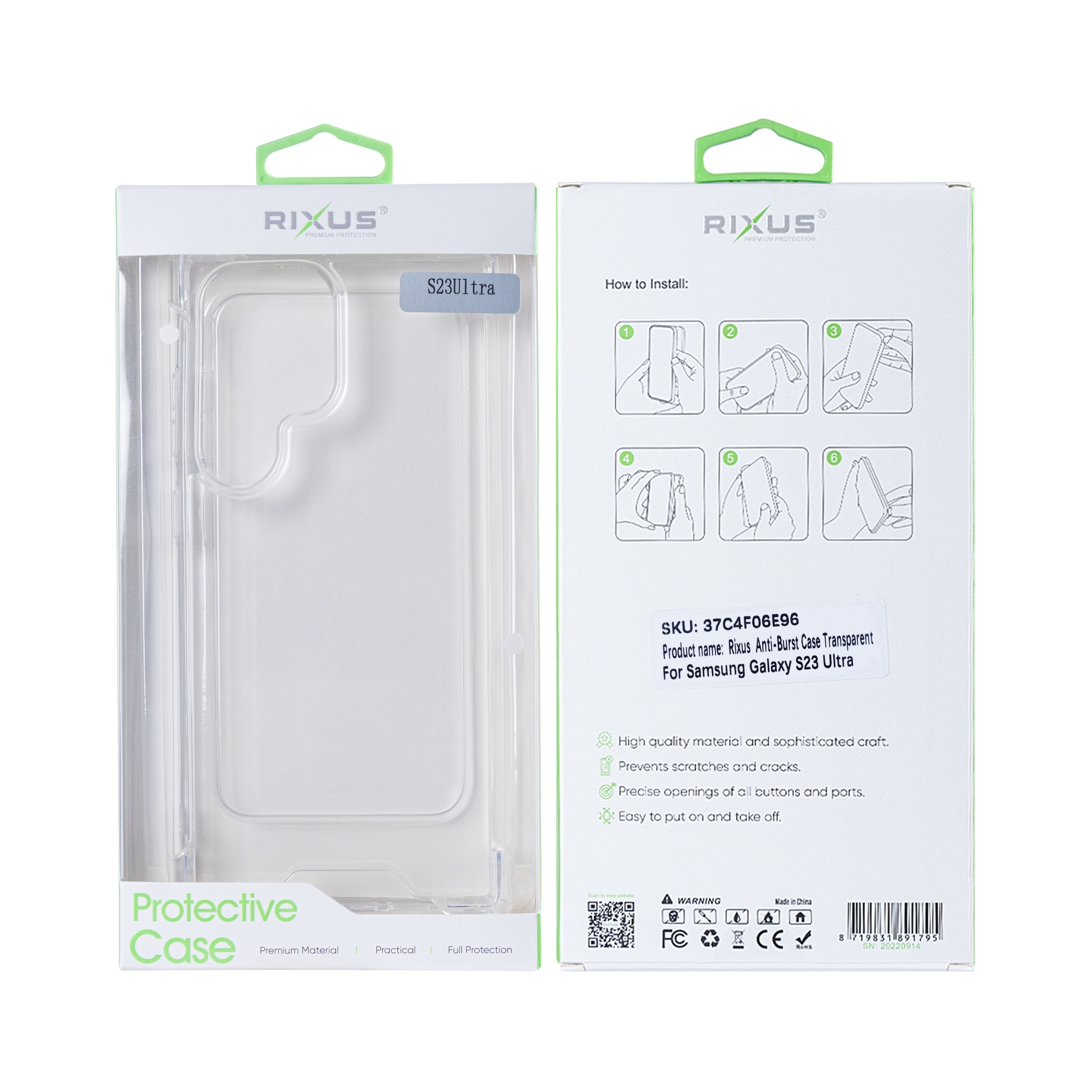 Rixus Anti-Burst Case For Samsung Galaxy S23 Ultra Transparent