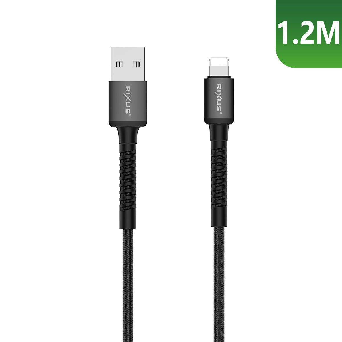 Rixus RXU71A Nylon Braided USB To Lightning Connector Cable 1.2m Black