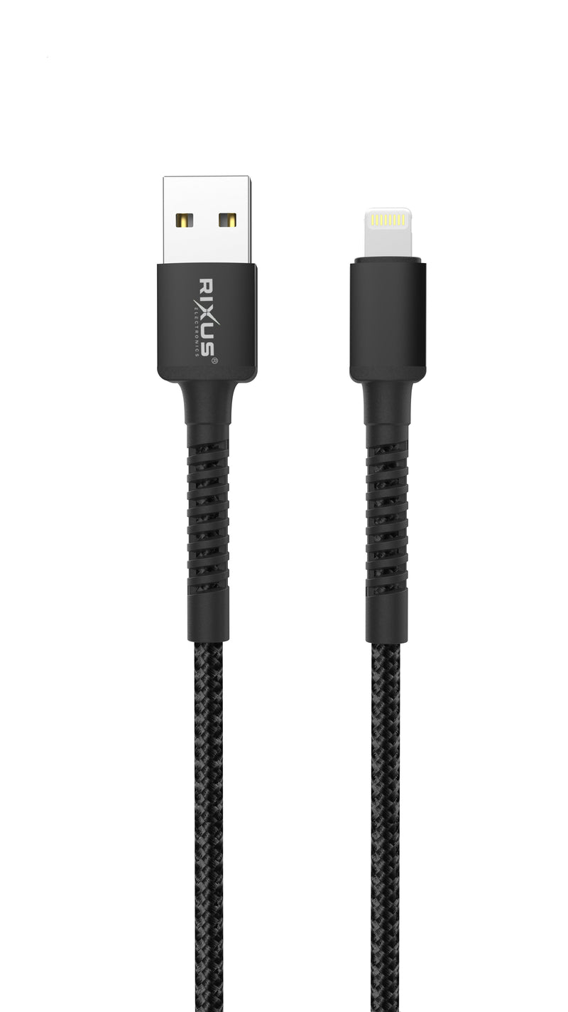 Rixus RXU71A Nylon Braided USB To Lightning Cable 120CM Black