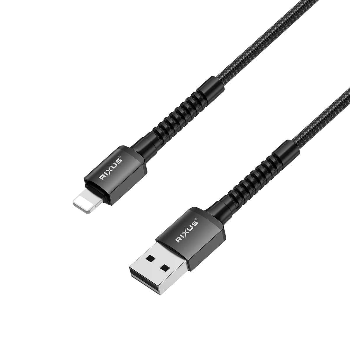 Rixus RXU71A Nylon Braided USB To Lightning Connector Cable 1.2m Black