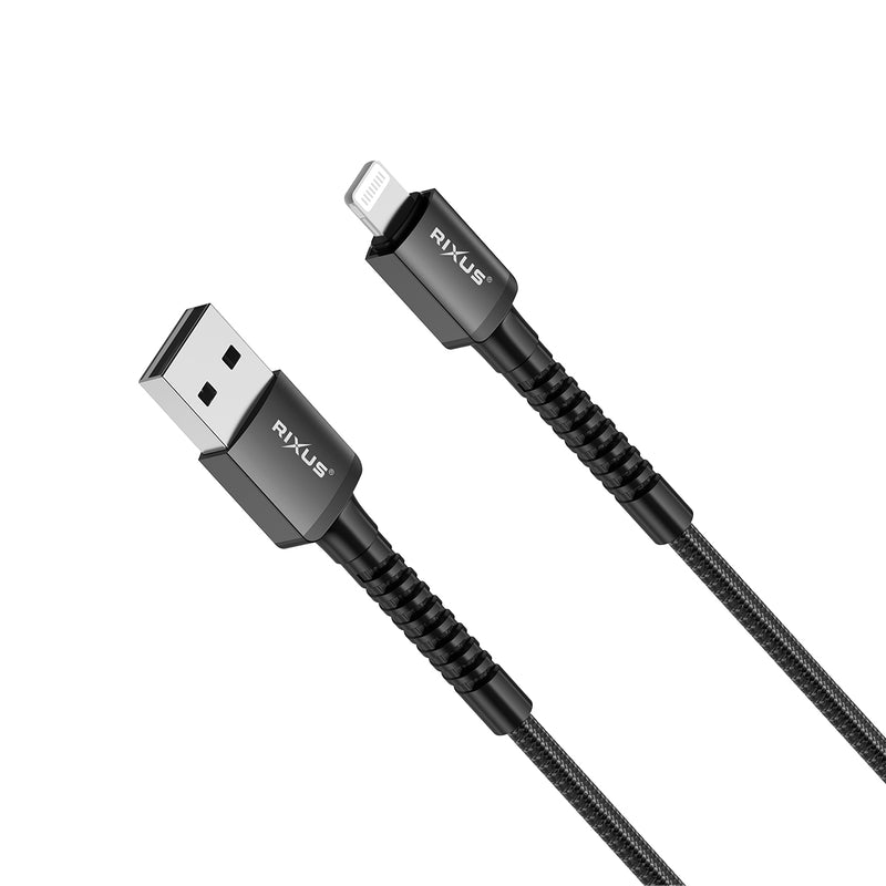 Rixus RXU71A Nylon Braided USB To Lightning Cable 120CM Black