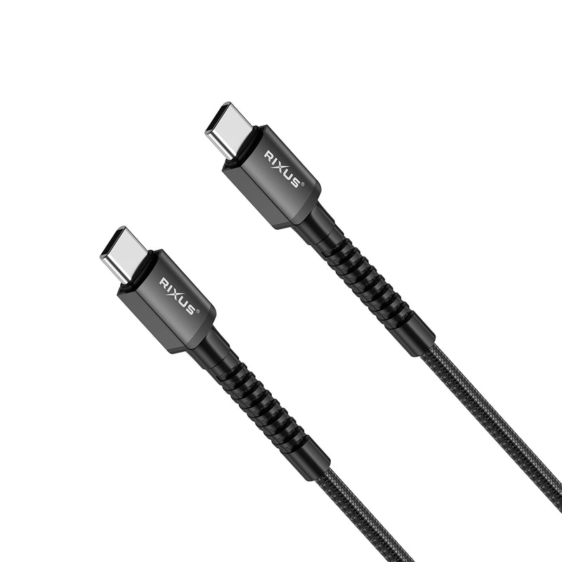 Rixus RXU71C Nylon Braided USB-C To USB-C Cable 120CM Black