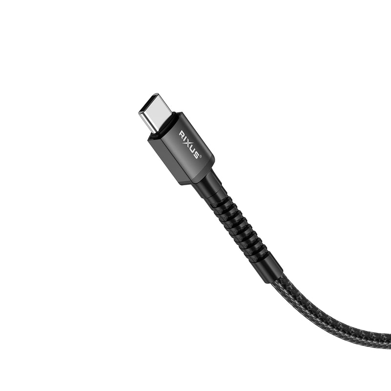 Rixus RXU71C Nylon Braided USB-C To USB-C Cable 1.2mtr Black