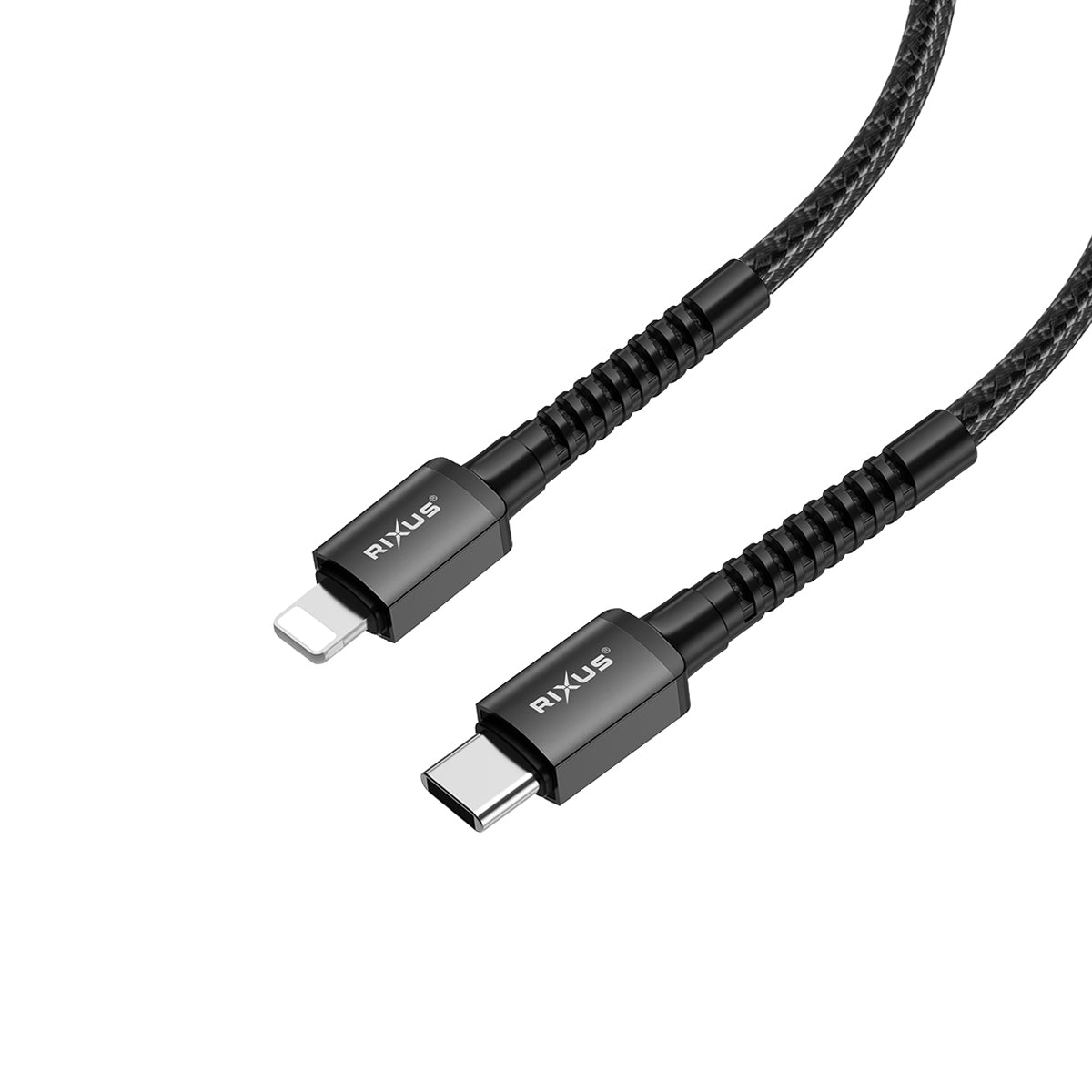 Rixus RXU71CA Nylon Braided USB-C To Lightning Connector Cable 1.2m Black