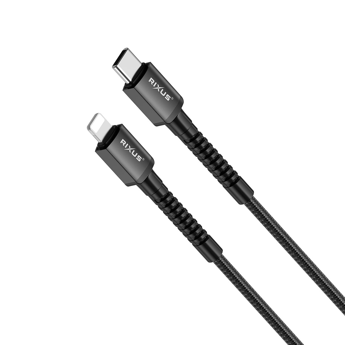Rixus RXU71CA Nylon Braided USB-C To Lightning Connector Cable 1.2m Black