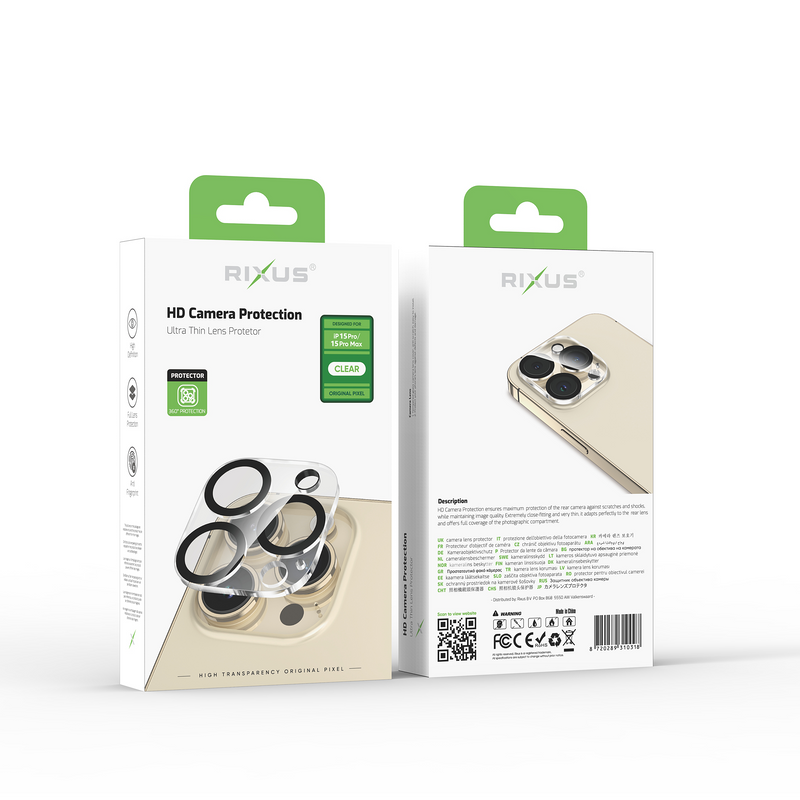 Rixus Clear HD Camera Tempered Glass For Apple iPhone 15 Pro, 15 Pro Max