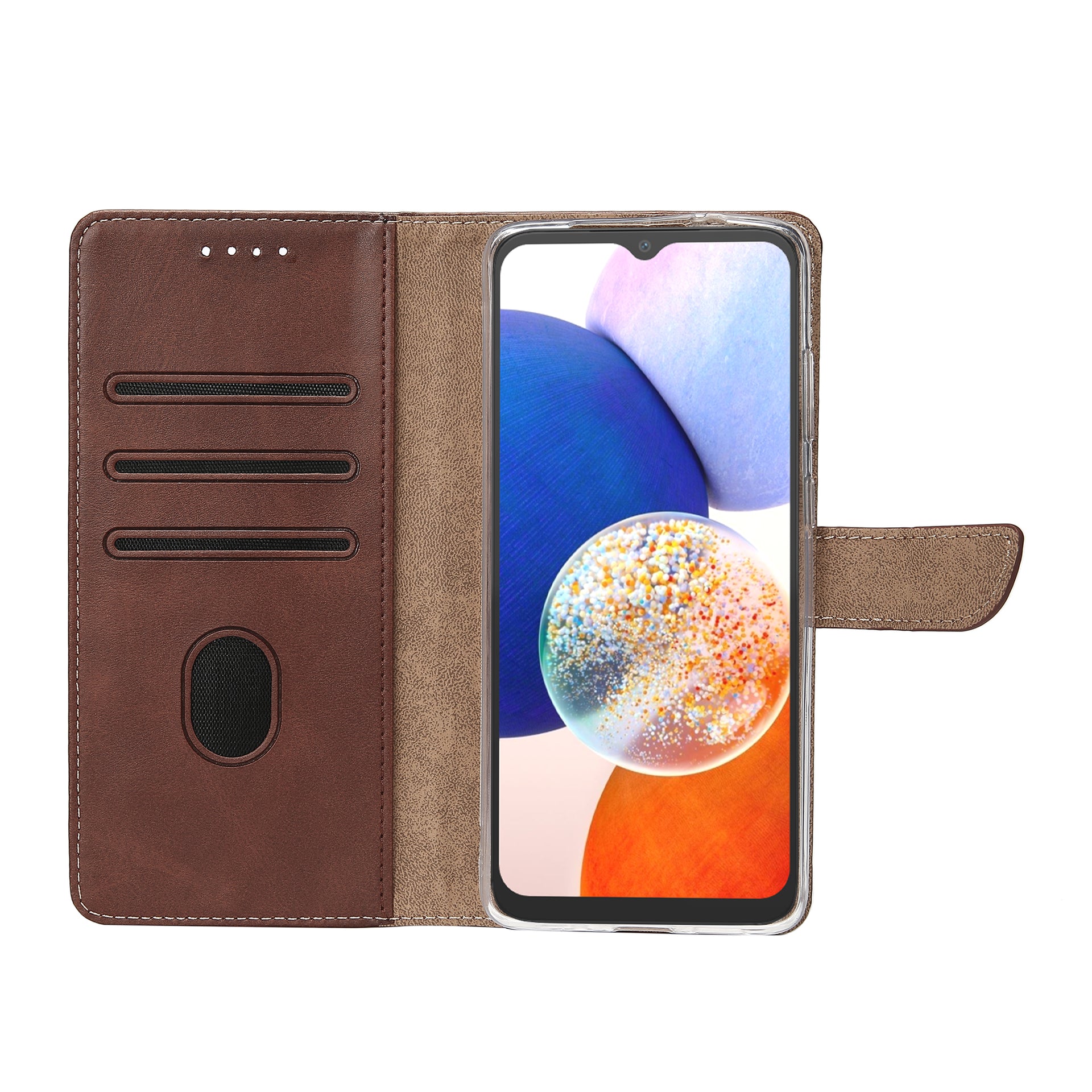 Rixus Bookcase For Samsung Galaxy A14 5G Brown