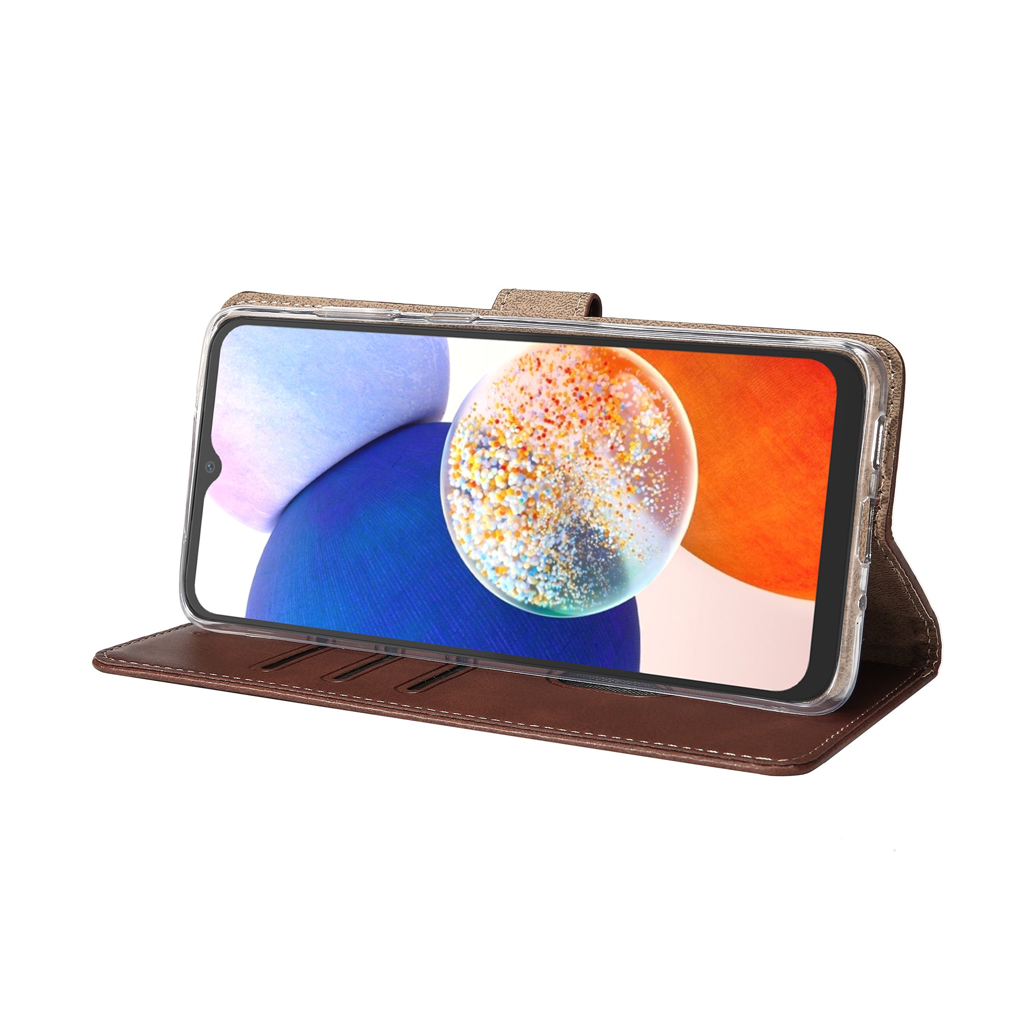 Rixus Bookcase For Samsung Galaxy A14 5G Brown