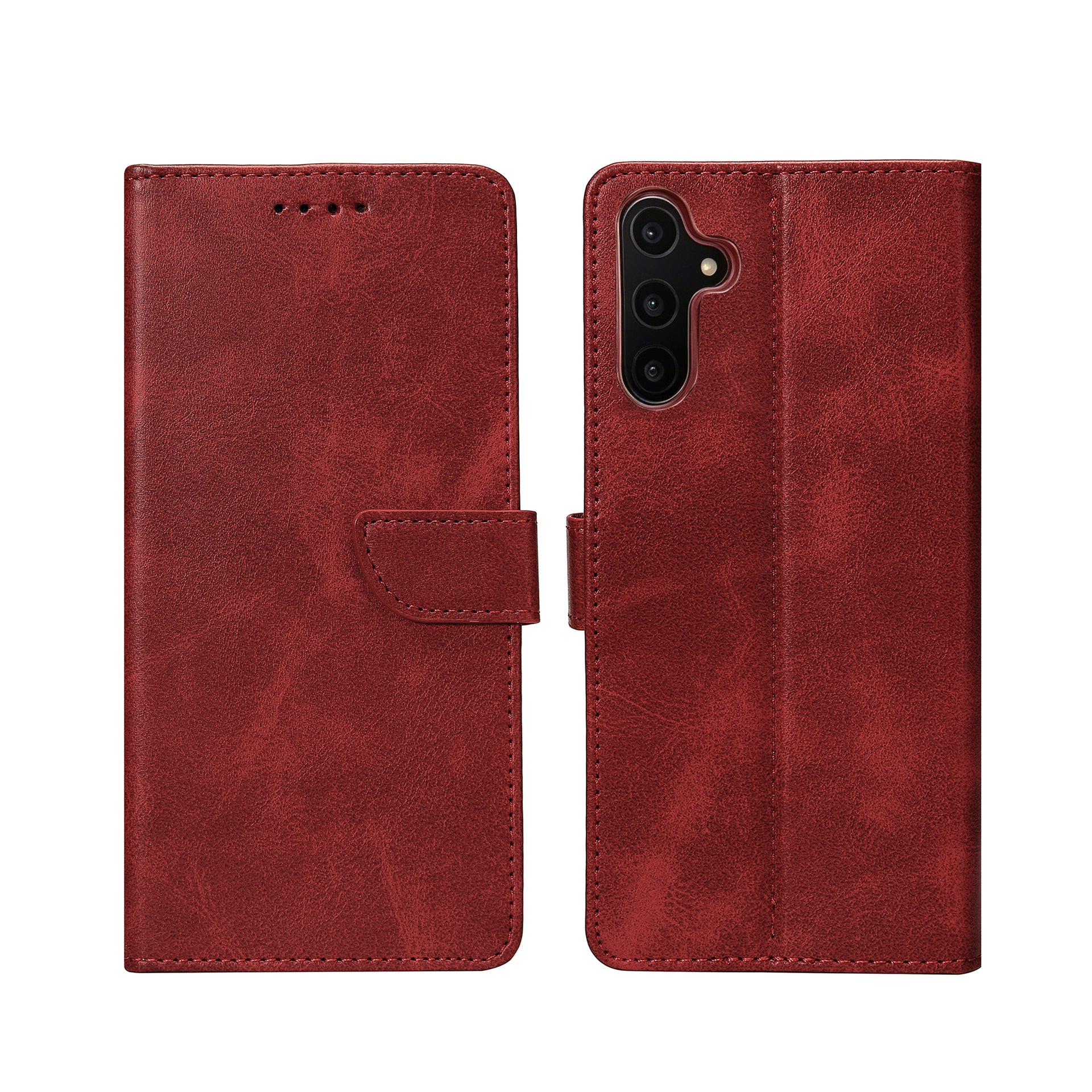Rixus Bookcase For Samsung Galaxy A14 5G Dark Red