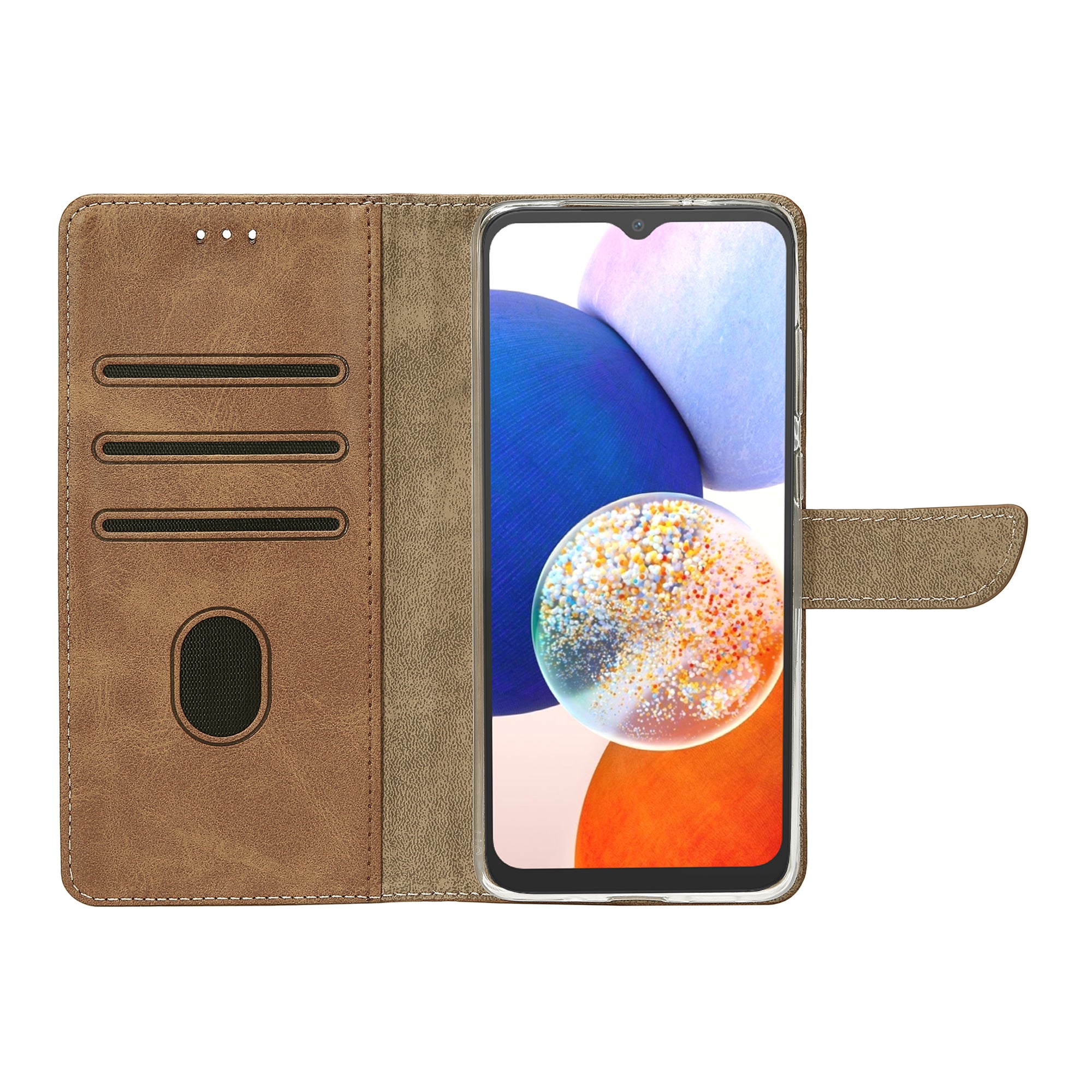 Rixus Bookcase For Samsung Galaxy A14 5G Light Brown