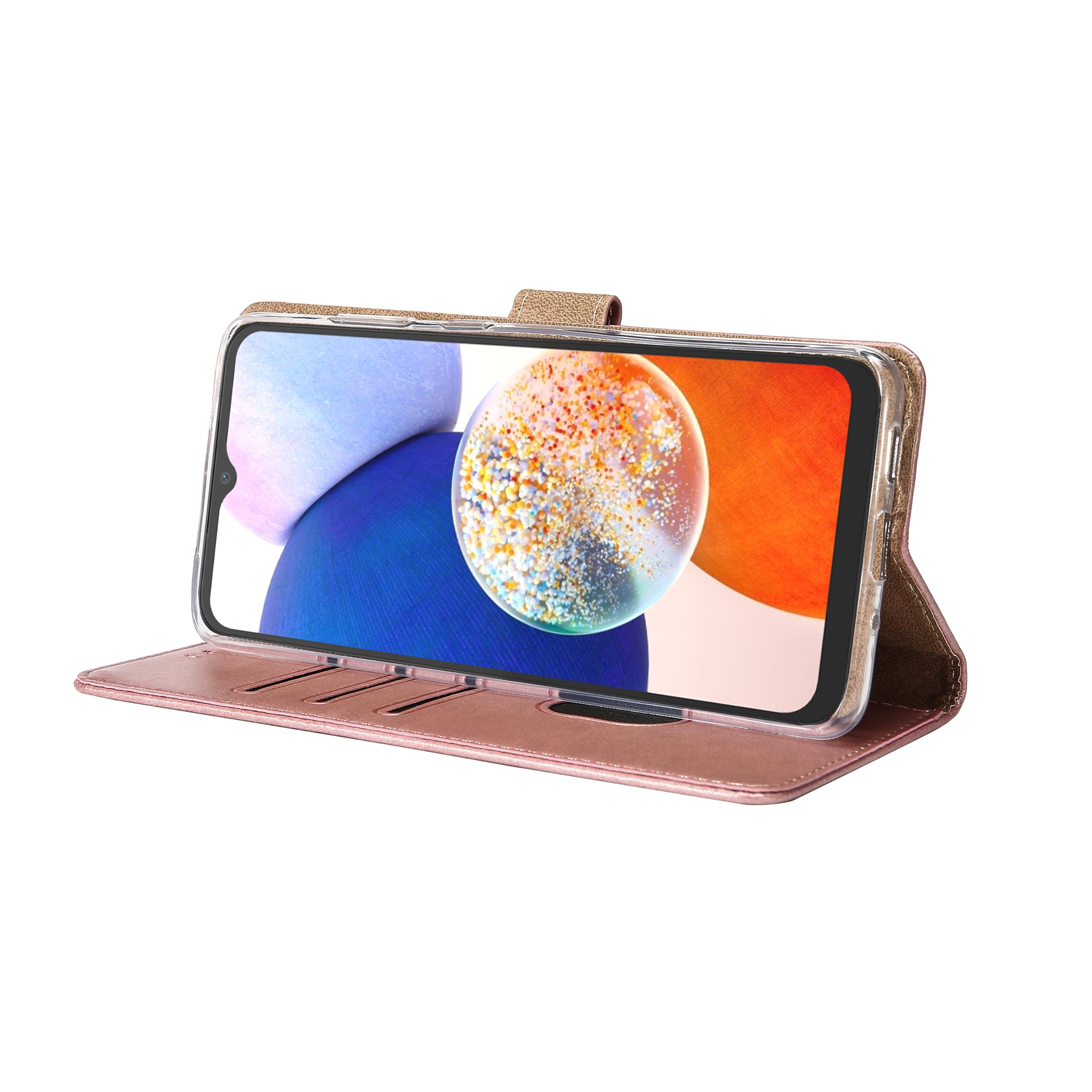 Rixus Bookcase For Samsung Galaxy A14 5G Pink