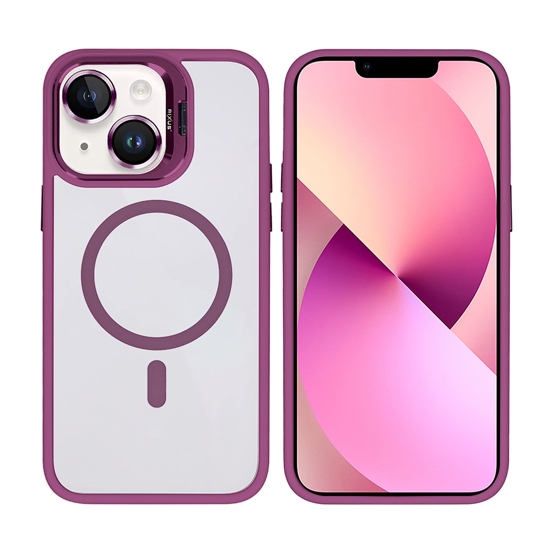 Rixus Classic 03 Case With MagSafe Compatible For Apple iPhone 13 Dark Pink