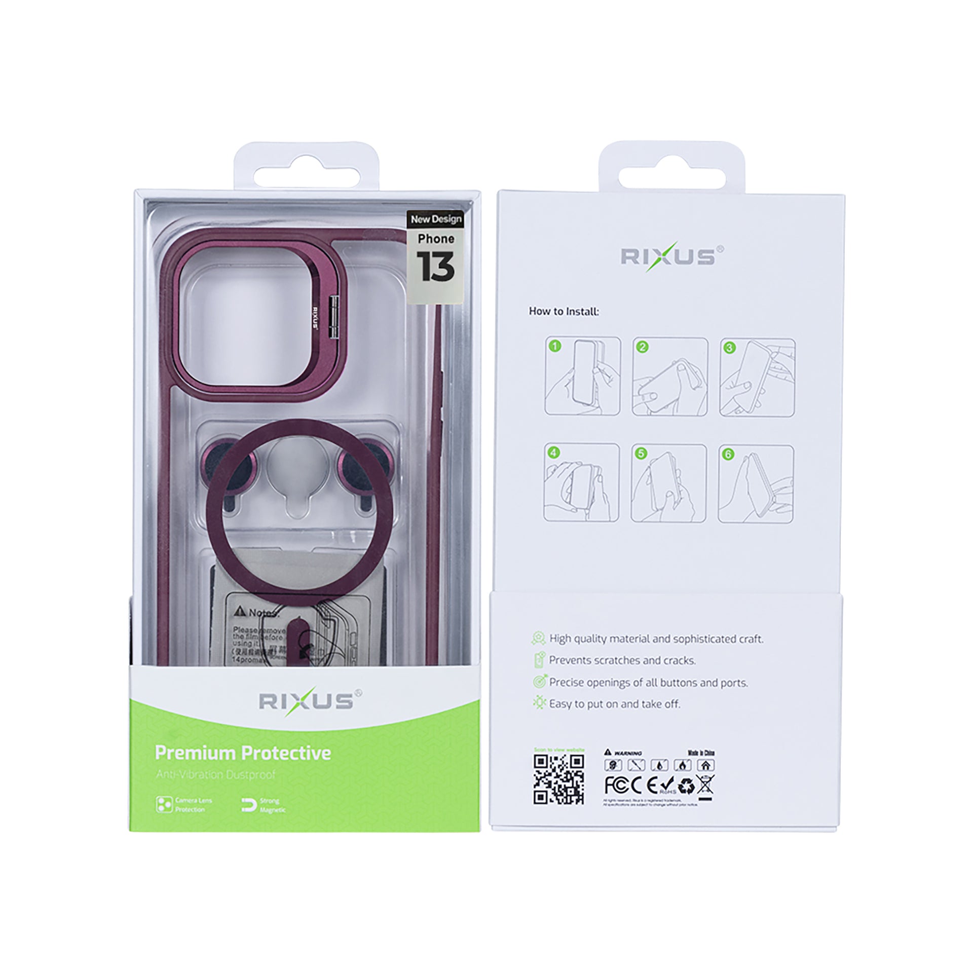 Rixus Classic 03 Case With MagSafe Compatible For Apple iPhone 13 Dark Pink