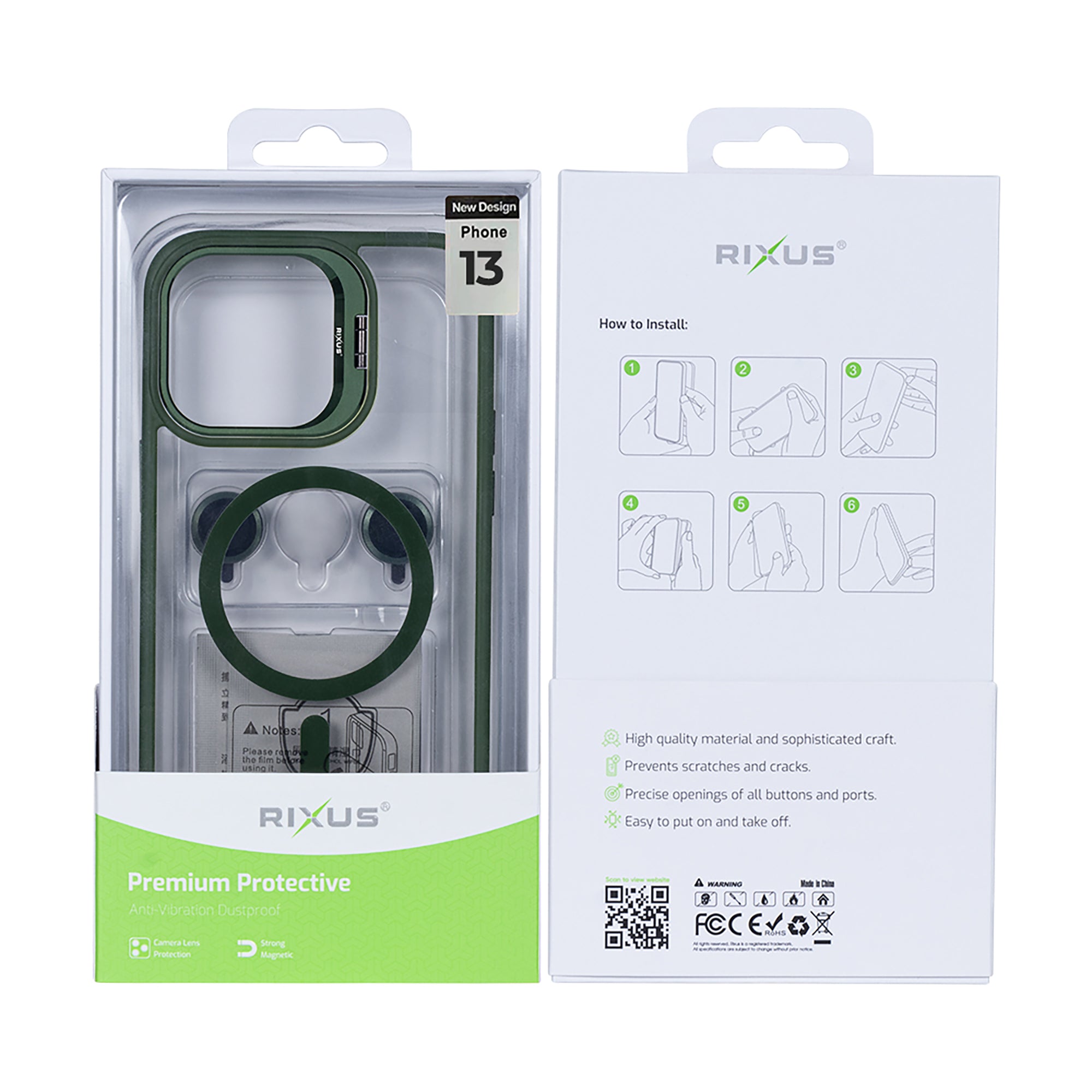 Rixus Classic 03 Case With MagSafe Compatible For Apple iPhone 13 Dark Green