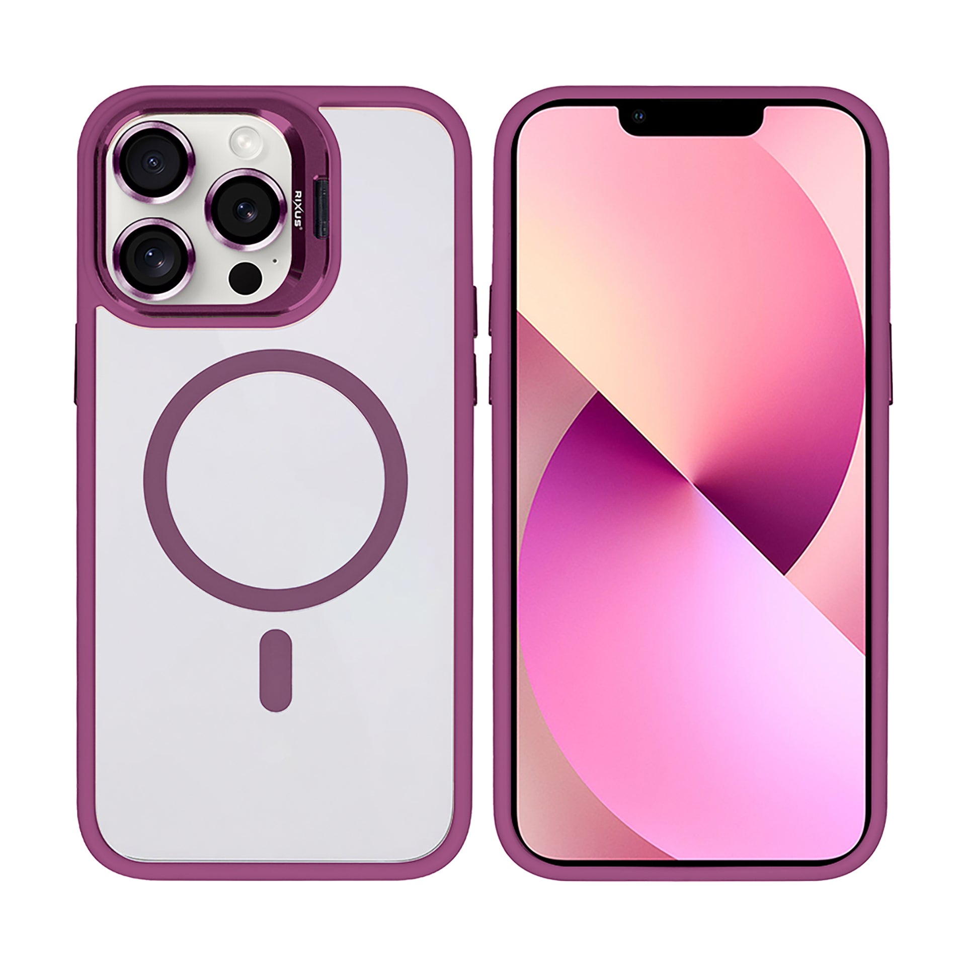 Rixus Classic 03 Case With MagSafe Compatible For Apple iPhone 13 Pro Dark Pink