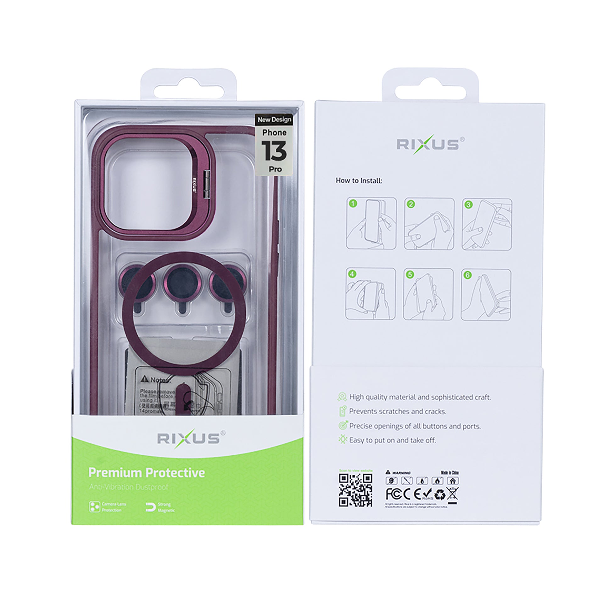 Rixus Classic 03 Case With MagSafe Compatible For Apple iPhone 13 Pro Dark Pink
