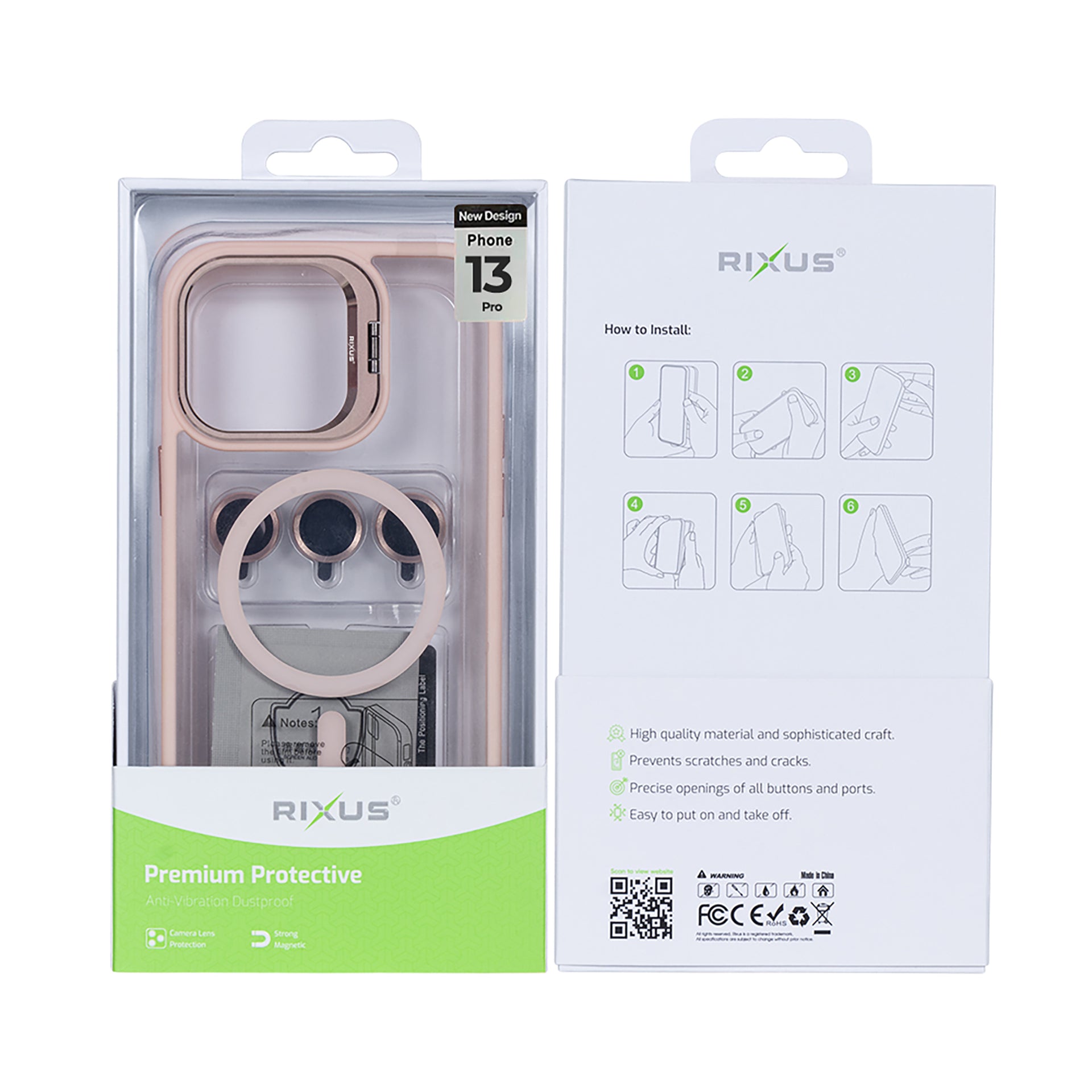 Rixus Classic 03 Case With MagSafe Compatible For Apple iPhone 13 Pro Light Pink