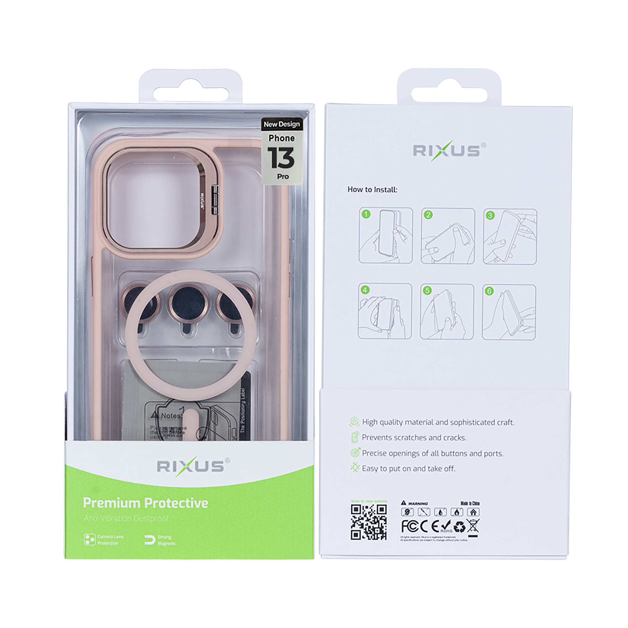 Rixus Classic 03 Case With MagSafe Compatible For Apple iPhone 13 Pro Light Pink