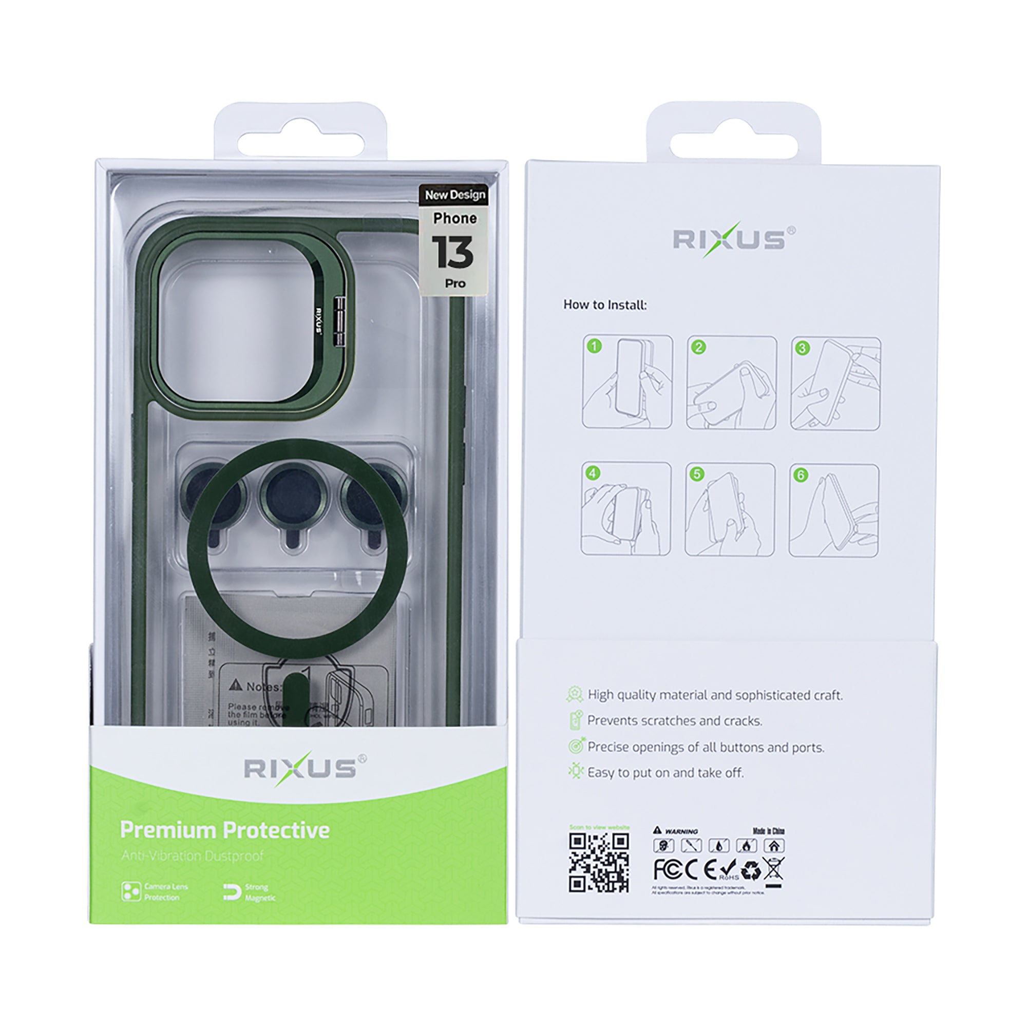 Rixus Classic 03 Case With MagSafe Compatible For Apple iPhone 13 Pro Dark Green