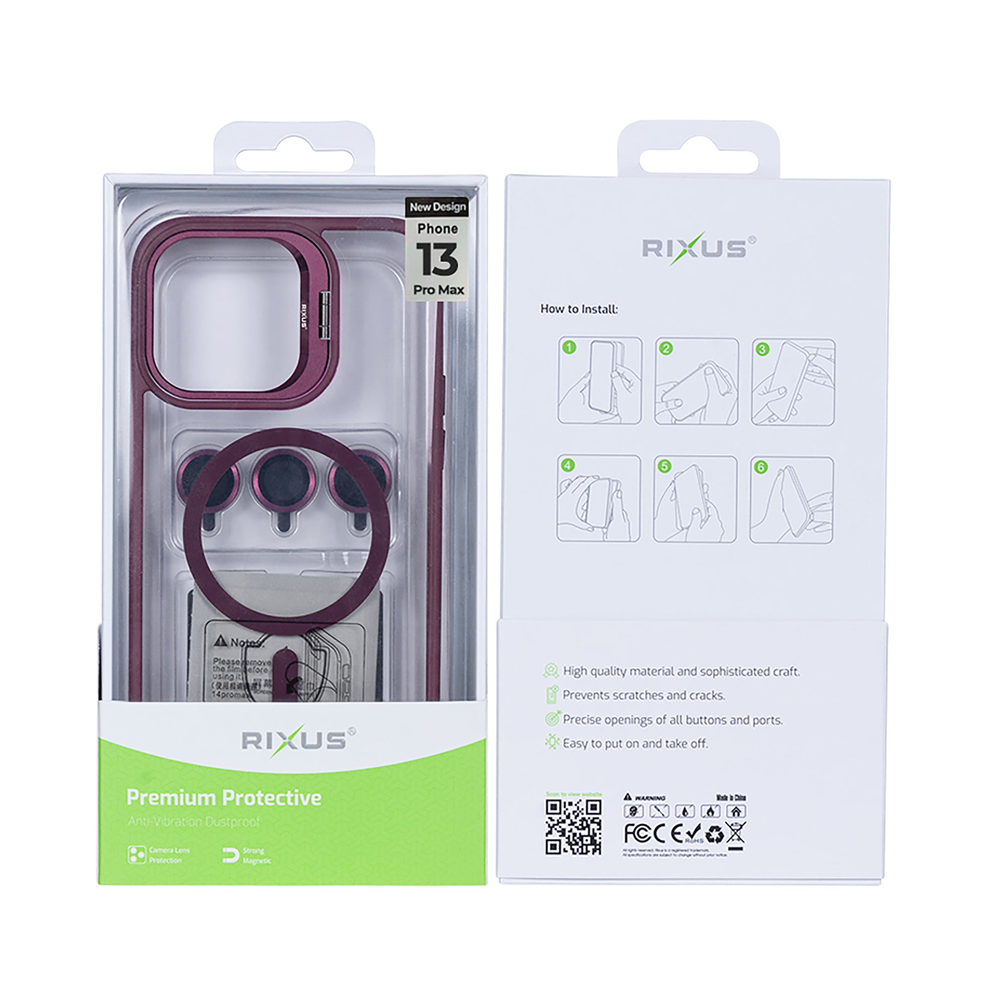 Rixus Classic 03 Case With MagSafe Compatible For Apple iPhone 13 Pro Max Dark Pink